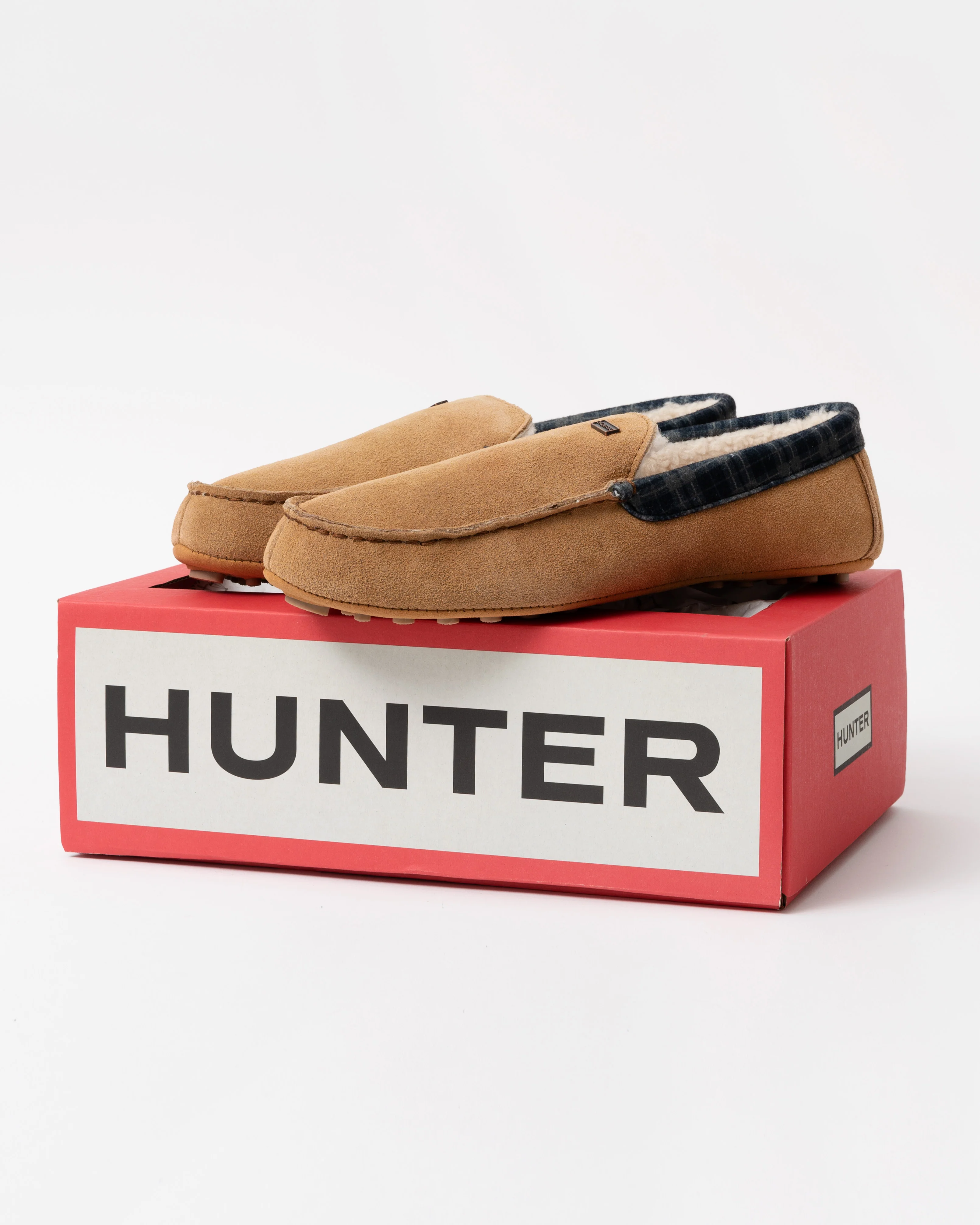 Hunter Mens Tartan Collar Moccasin Slipper - Biscuit - Image 5