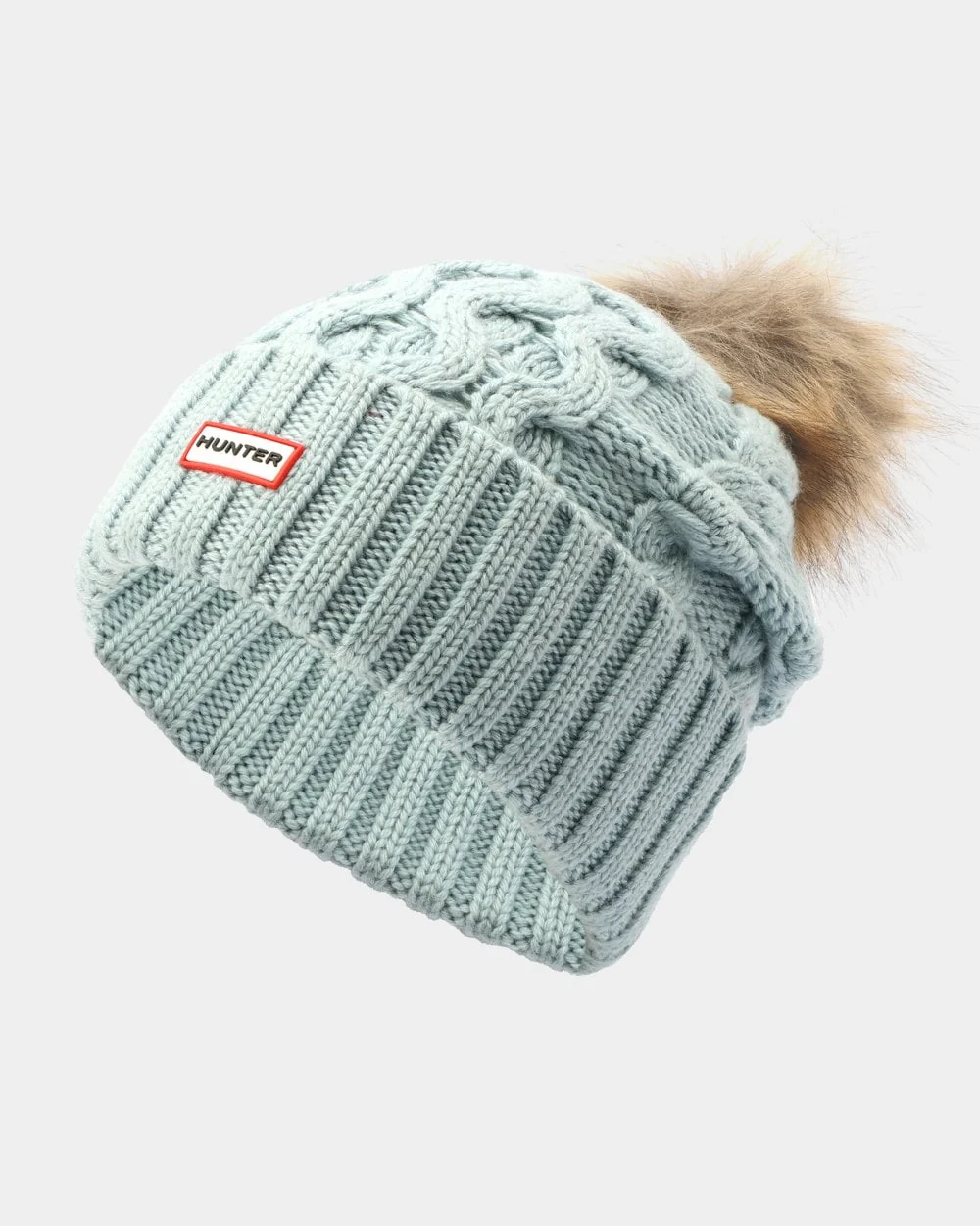 Hunter Unisex Cable Knit Beanie With Pom - Shifting Blue - Image 3