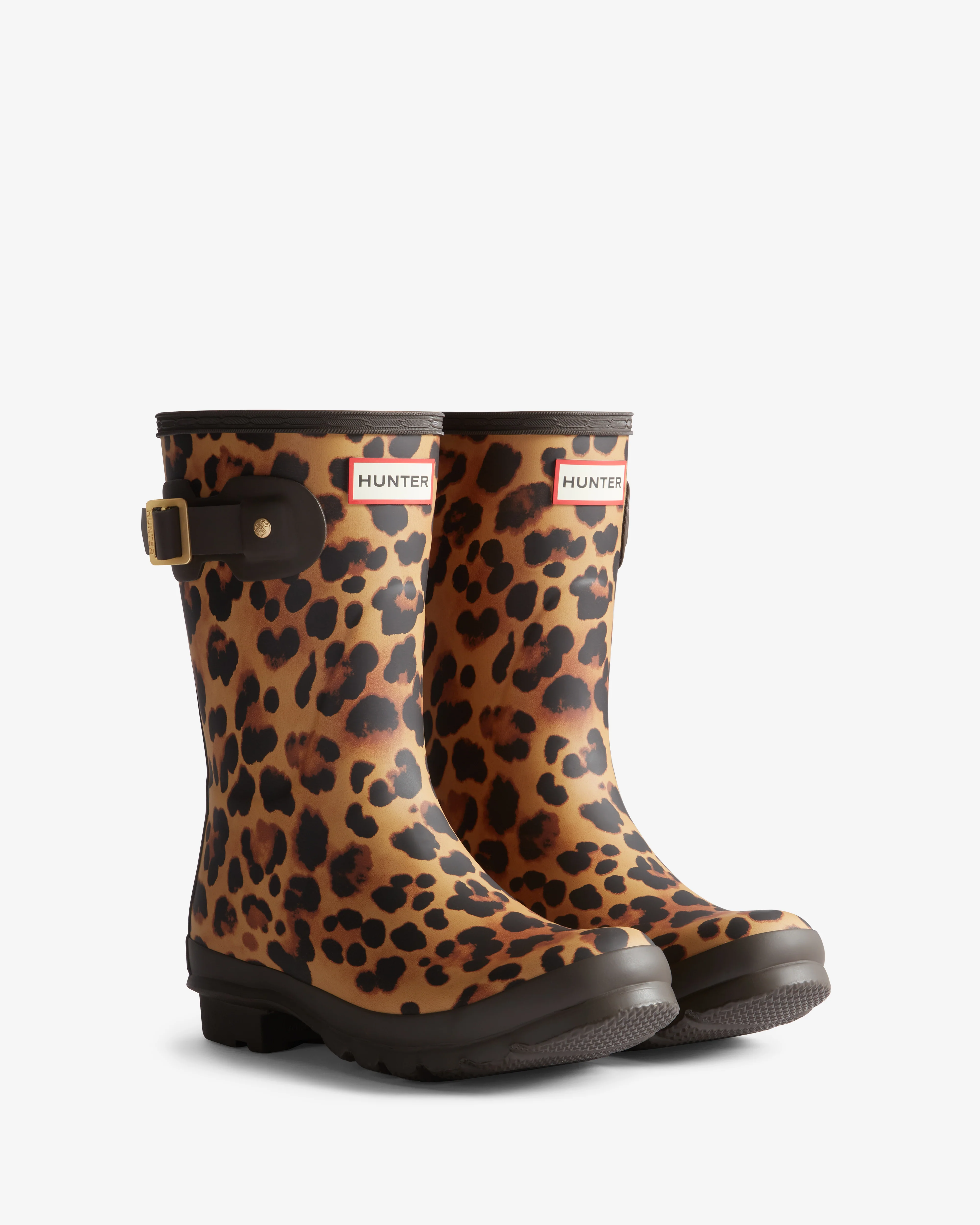 Hunter Womens Original Short Leopard Boot - Leopard Print/Chocolate Brown - Image 2