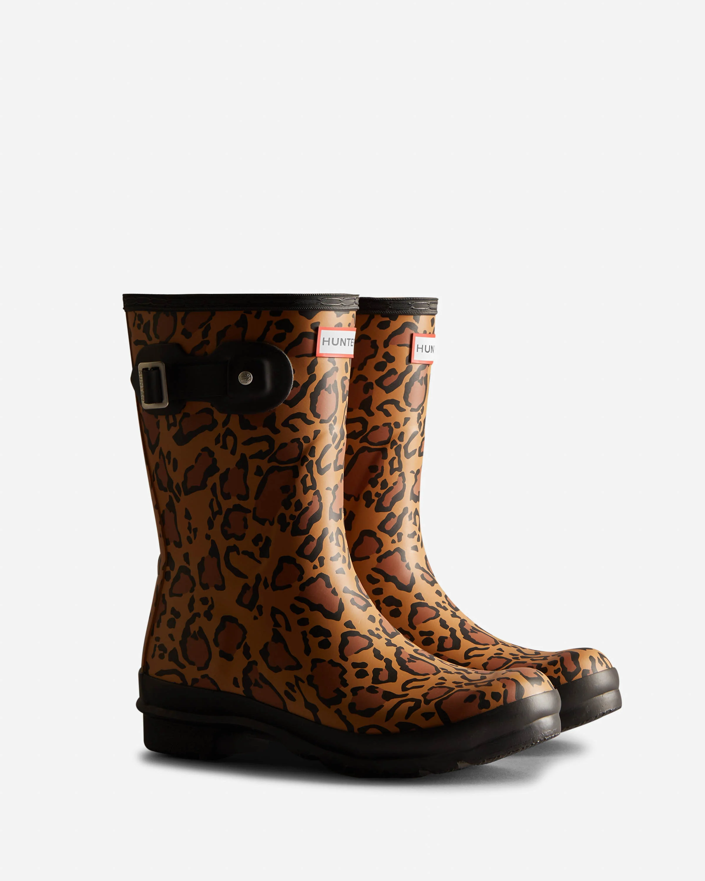 Hunter Womens Original Short Leopard Print Boot - Rich Tan/Saddle/Black - Image 4