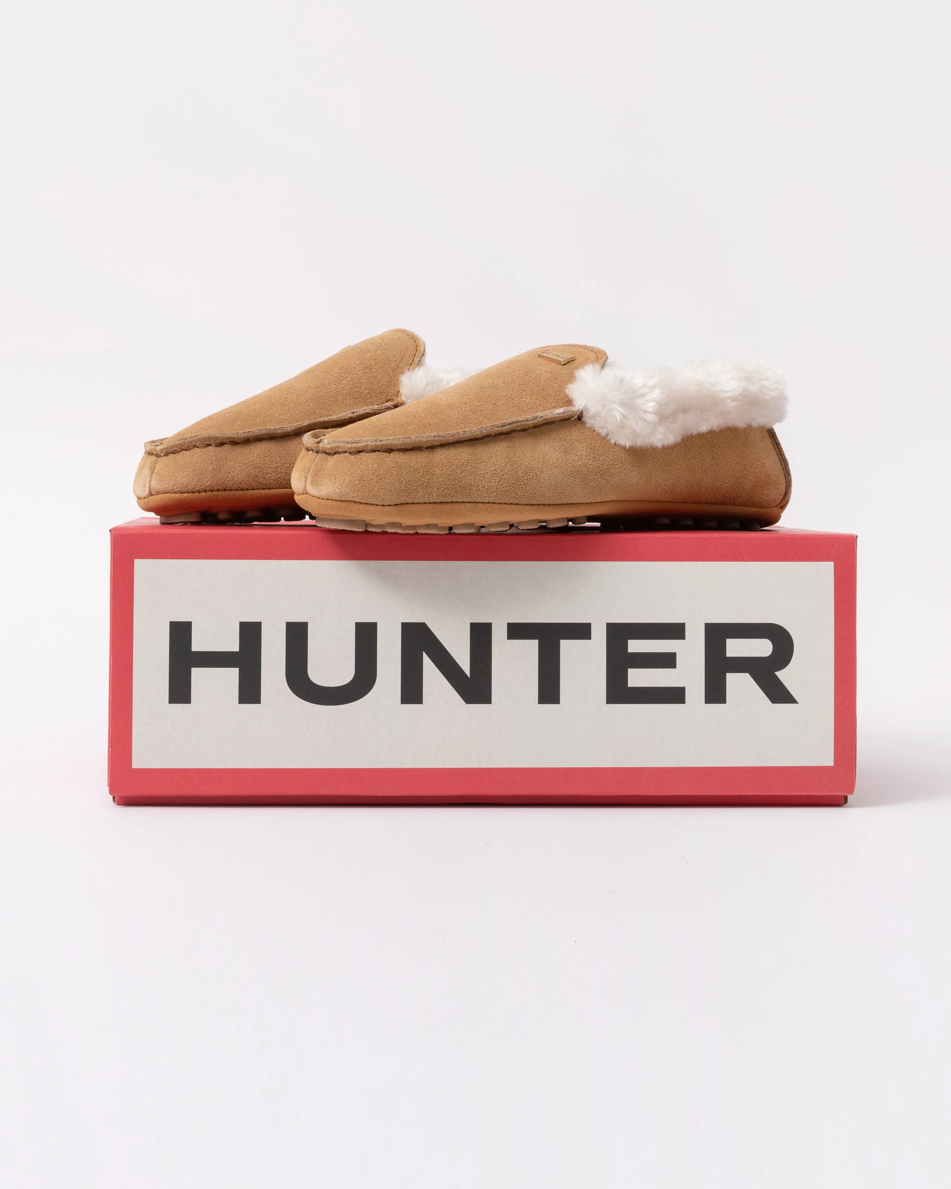 Hunter Womens Sherpa Collar Moccasin Slippers - Biscuit - Image 5
