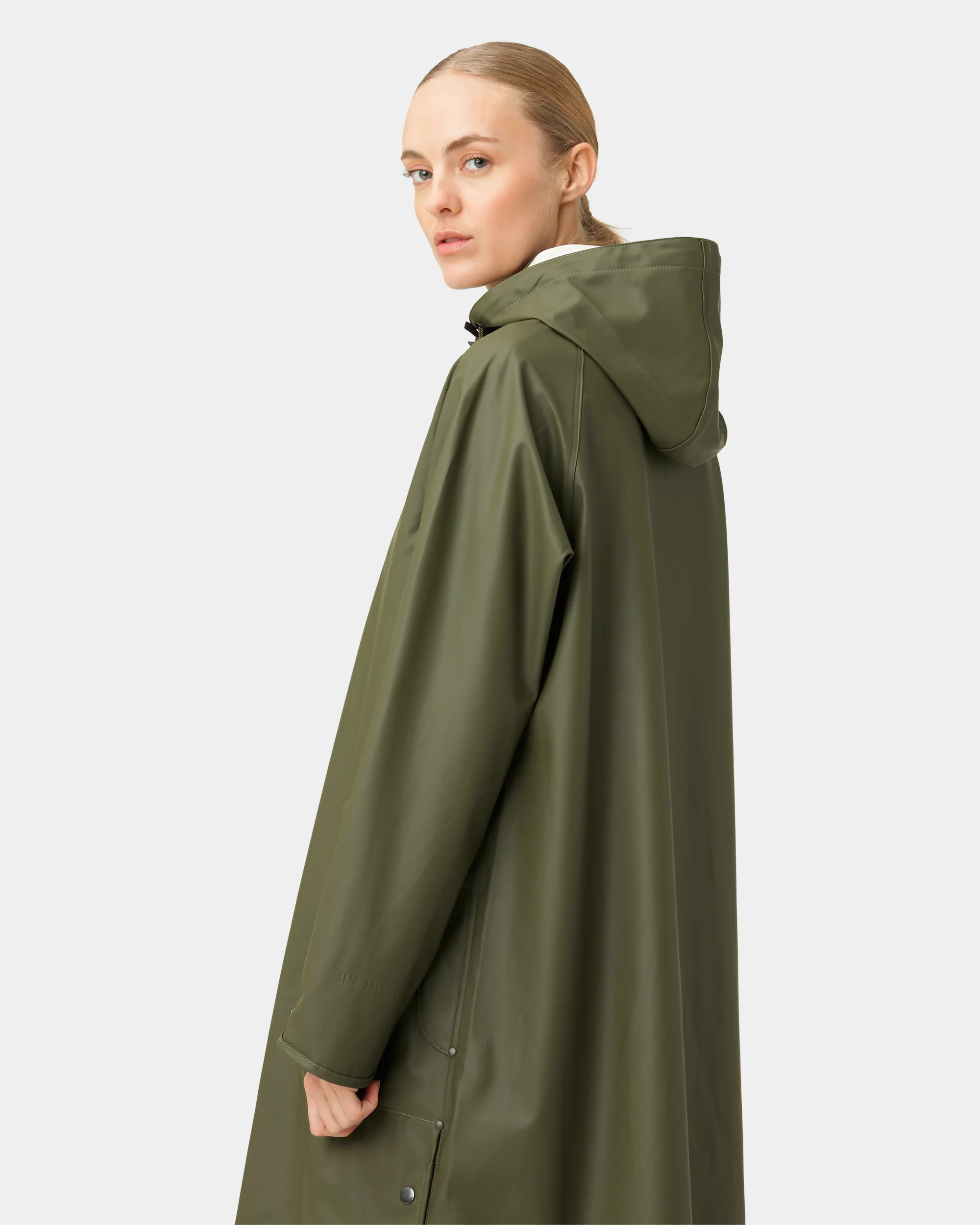 Ilse Jacobsen Rain Womens A-Line Rubberised Raincoat - Army 410 - Image 2