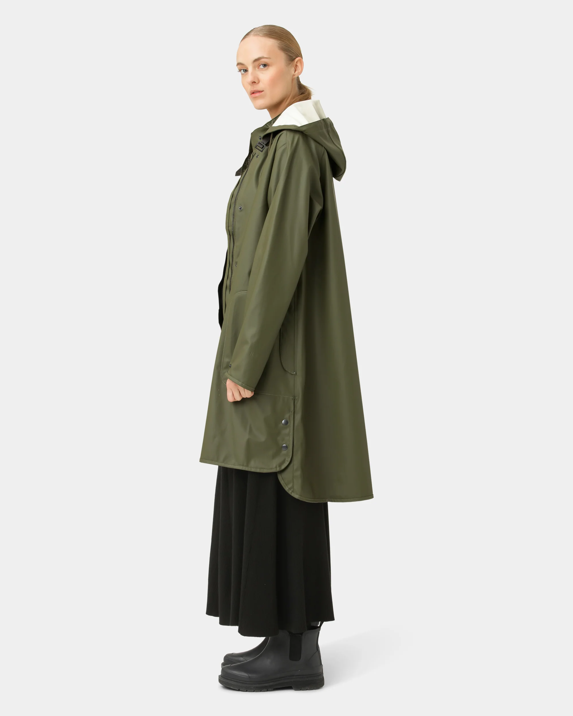 Ilse Jacobsen Rain Womens A-Line Rubberised Raincoat - Army 410 - Image 3
