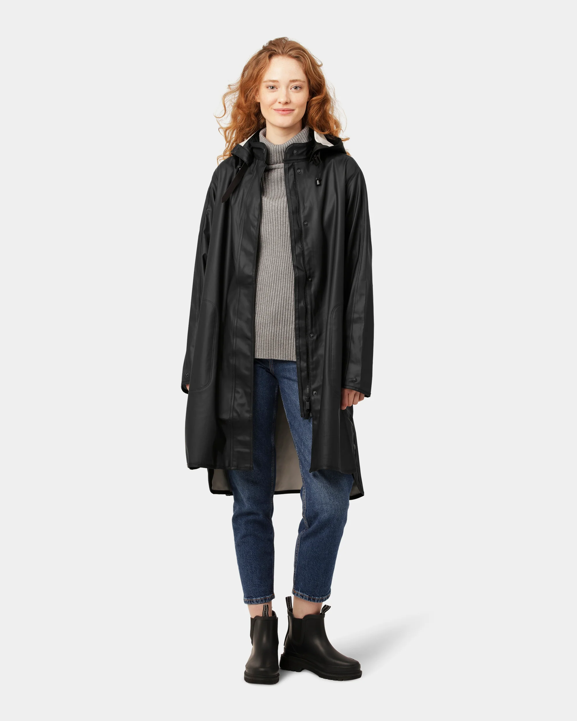 Ilse Jacobsen Rain Womens A-Line Rubberised Raincoat - Black 001 - Image 3