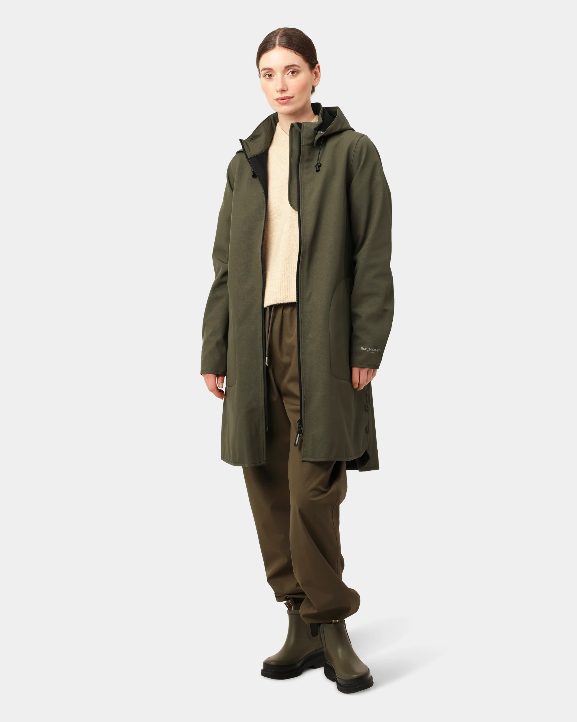 Ilse Jacobsen Rain Womens A-Line Softshell Raincoat - Army 410 - Image 3