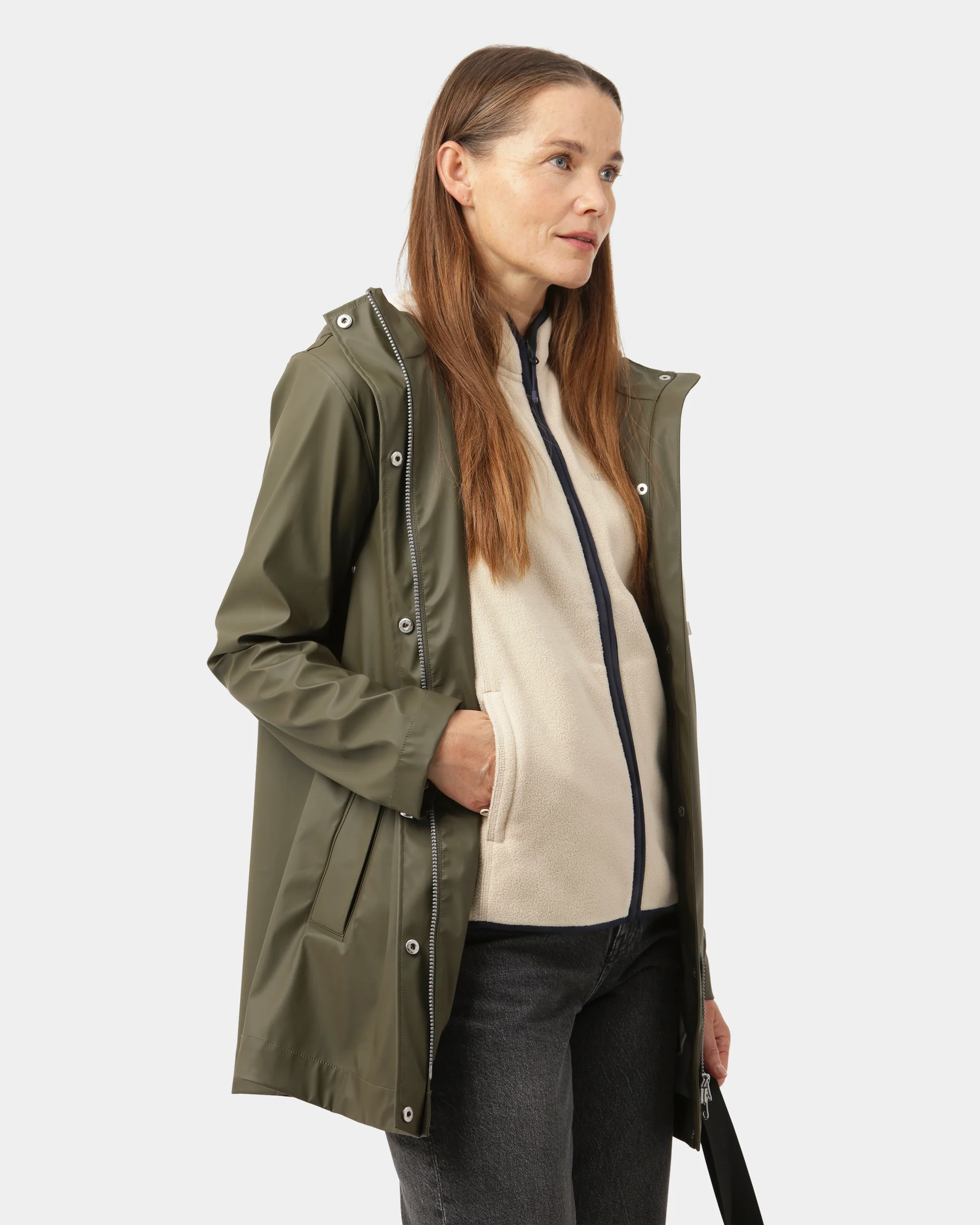Ilse Jacobsen Rain Womens Short Rubberised Raincoat - Army 410 - Image 2