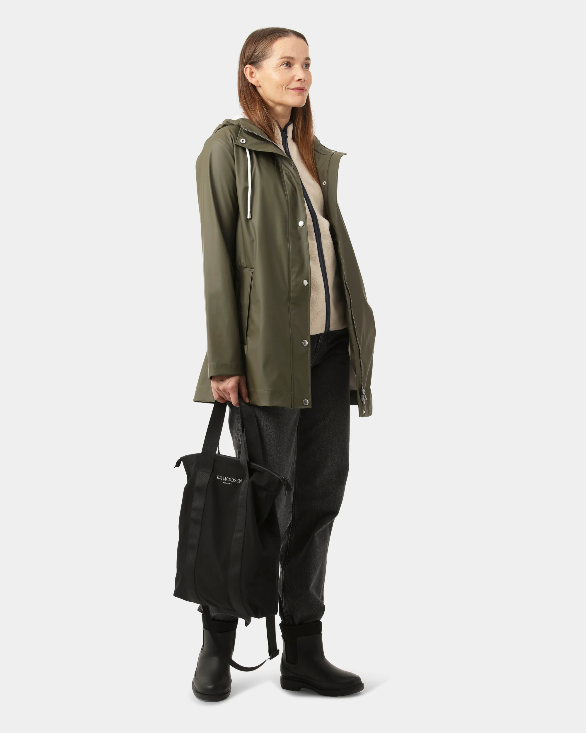 Ilse Jacobsen Rain Womens Short Rubberised Raincoat - Army 410 - Image 3