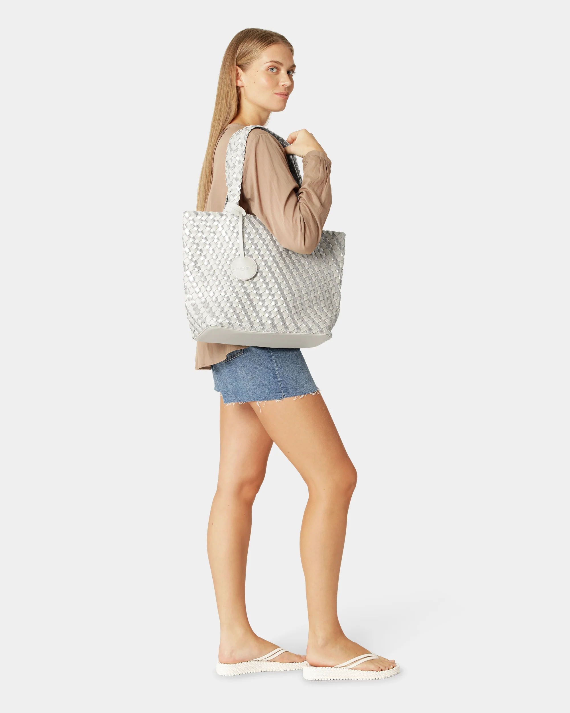 Ilse Jacobsen Reversable Dual Colour Womens Braided Shopper - Milk Creme Silver 121710 - Image 3