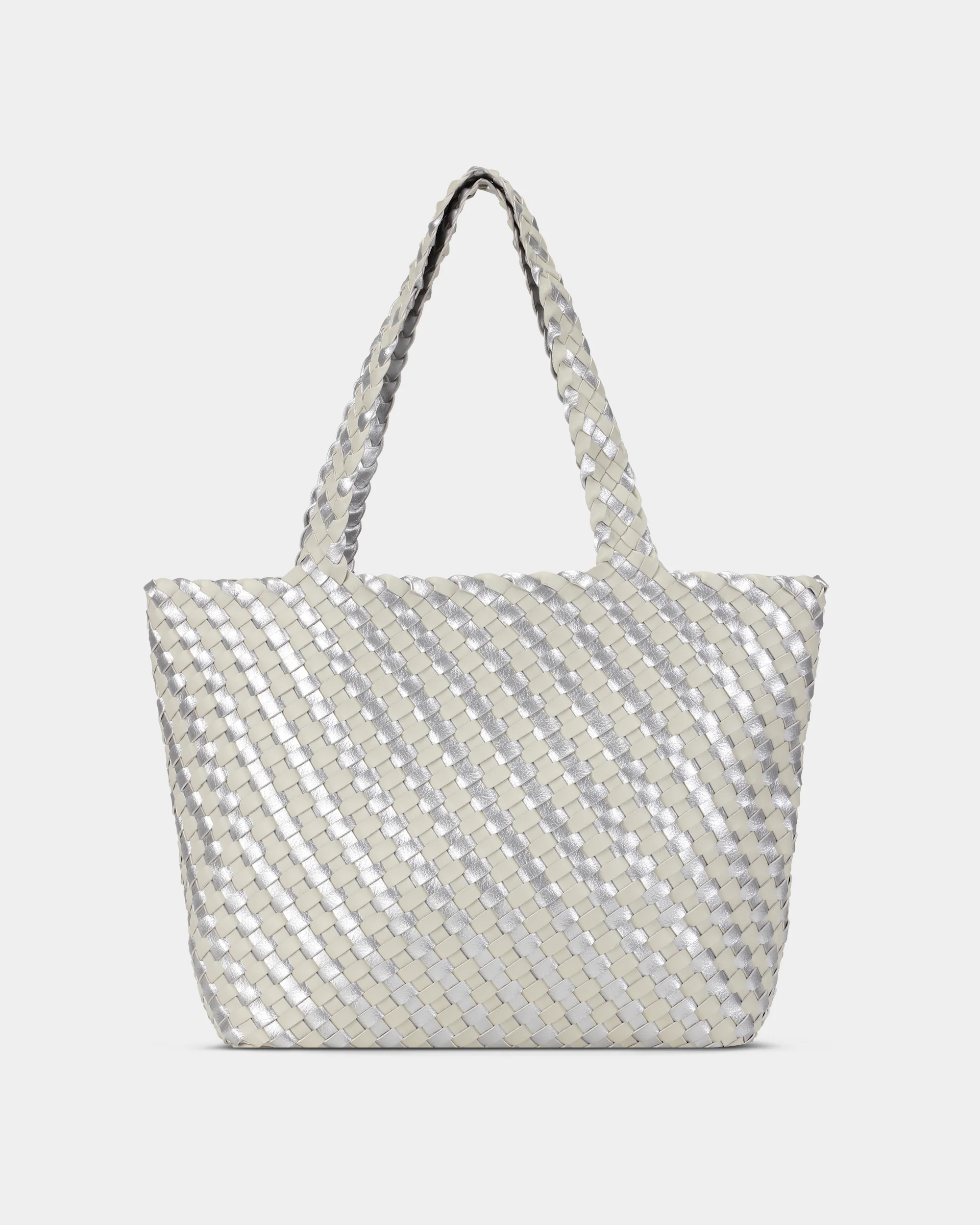 Ilse Jacobsen Reversable Dual Colour Womens Braided Shopper - Milk Creme Silver 121710 - Image 6