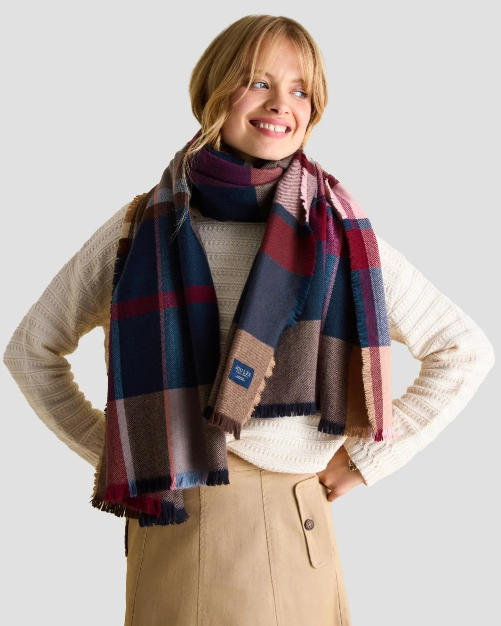 Joules Bracewell Womens Large Check Blanket Scarf - Multi - Image 2