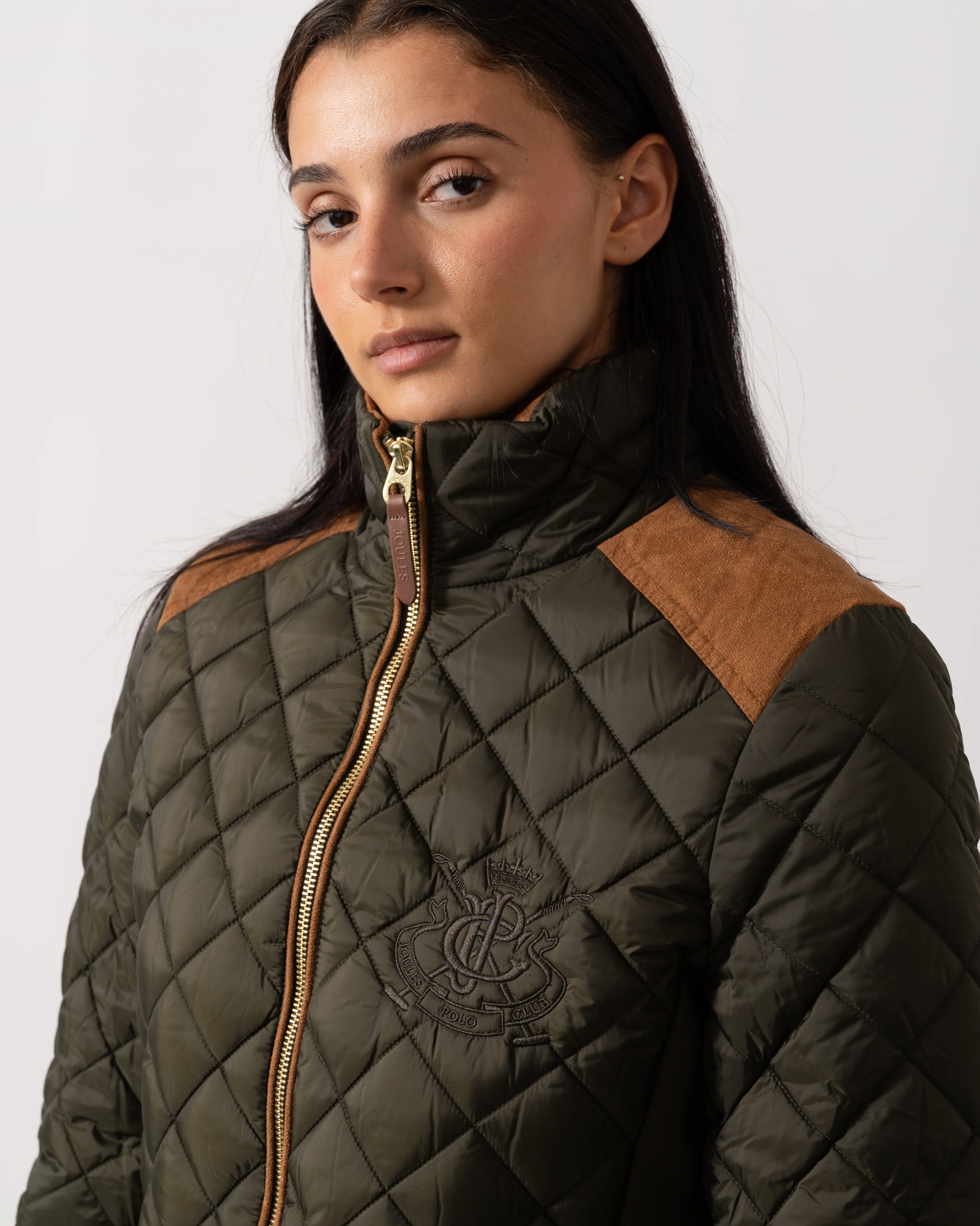 Joules Braemar Luxe Womens Quilted Jacket - Khaki Green - Image 2