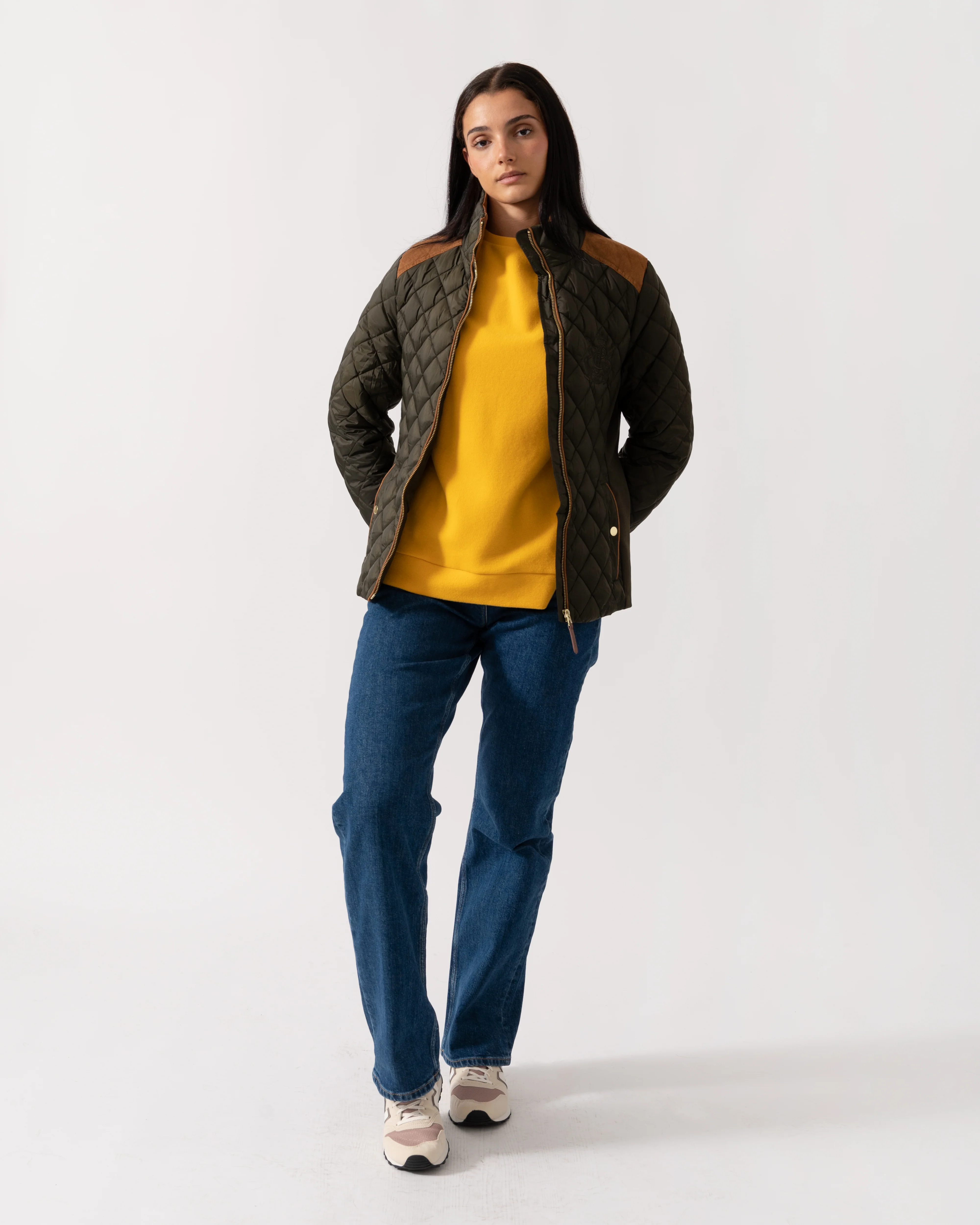 Joules Braemar Luxe Womens Quilted Jacket - Khaki Green - Image 3