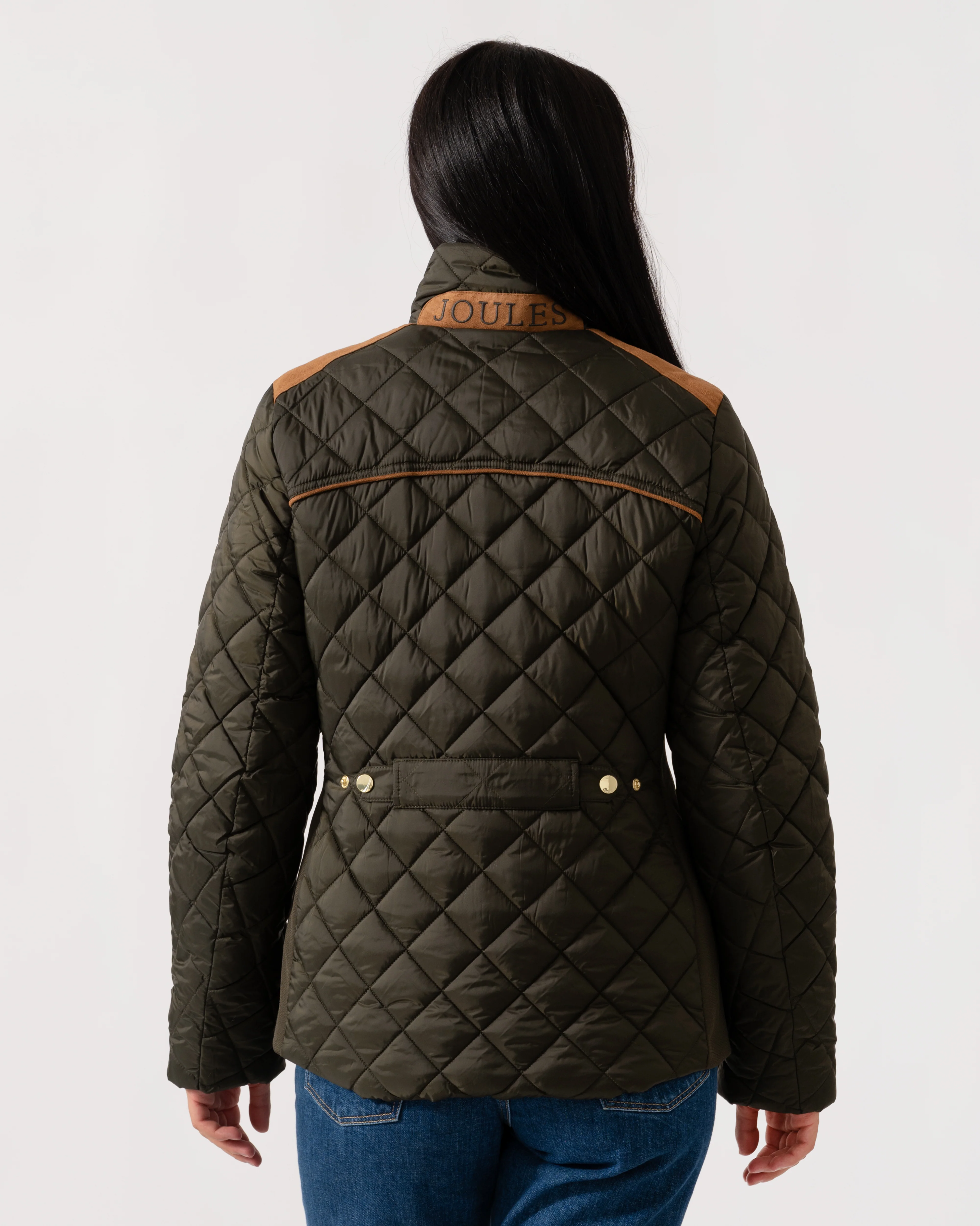 Joules Braemar Luxe Womens Quilted Jacket - Khaki Green - Image 4