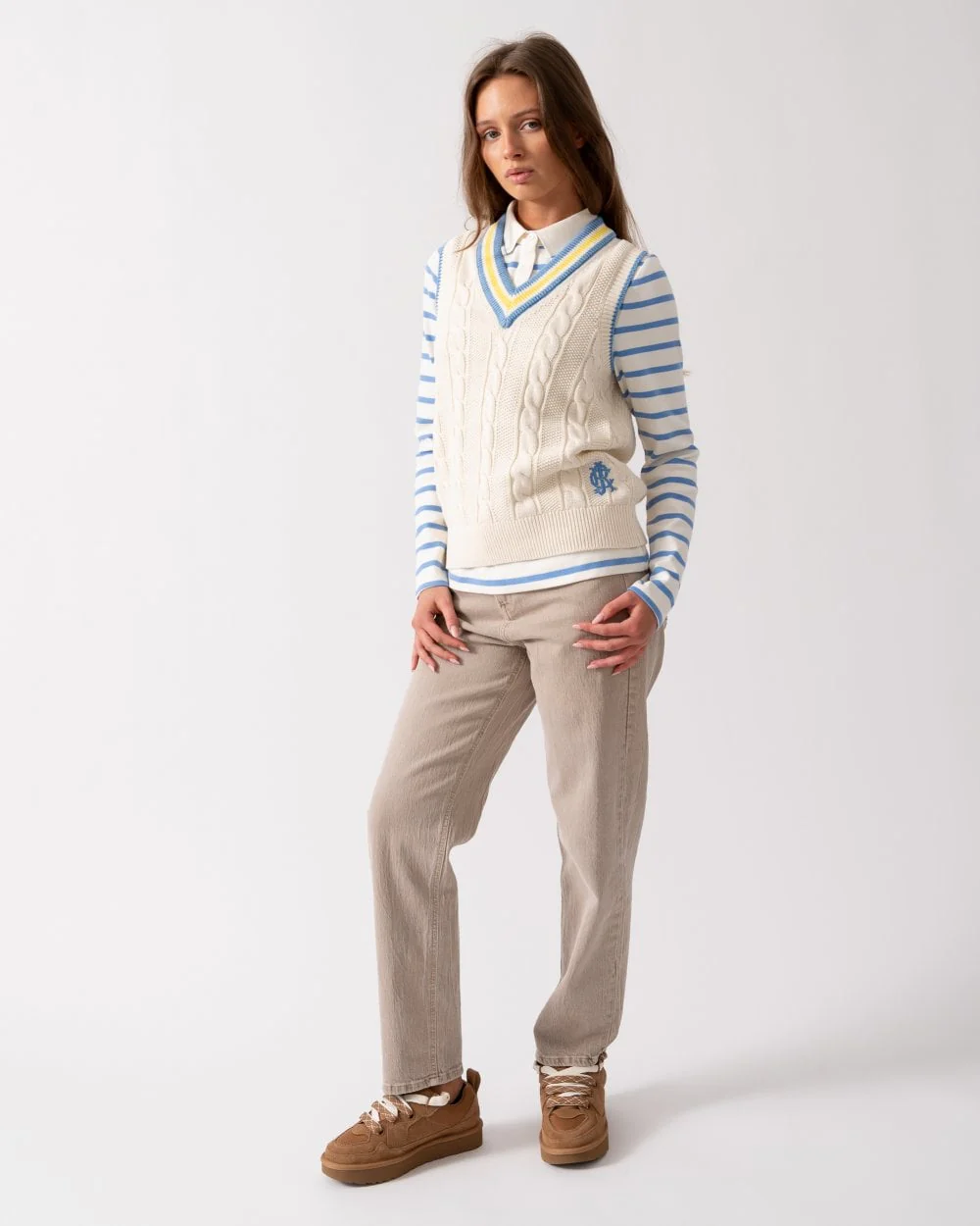 Joules Deuce Womens V-Neck Cable Knit Tank Top - Image 3