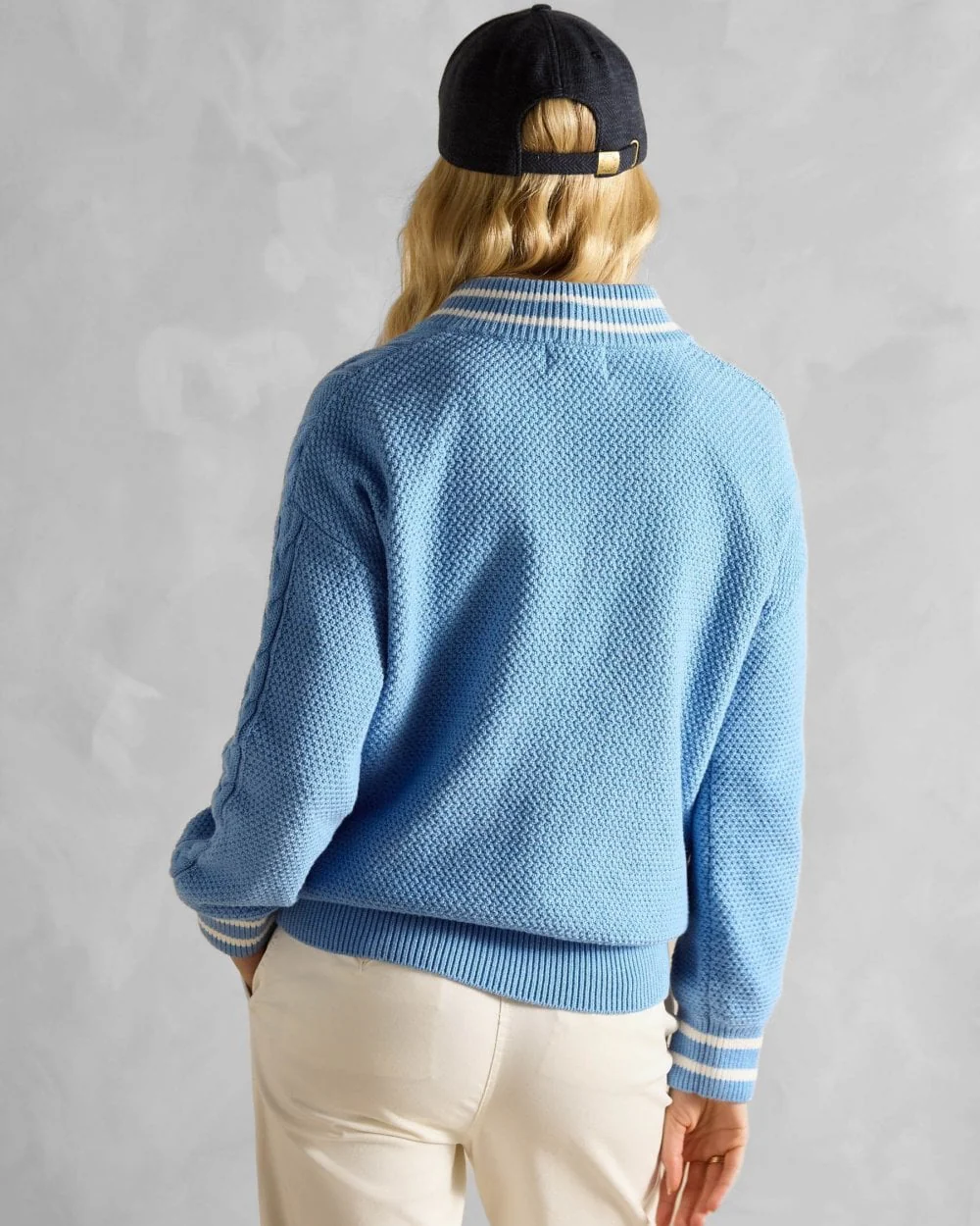 Joules Dibly Womens V-Neck Cable Knit Jumper - Blue - Image 4