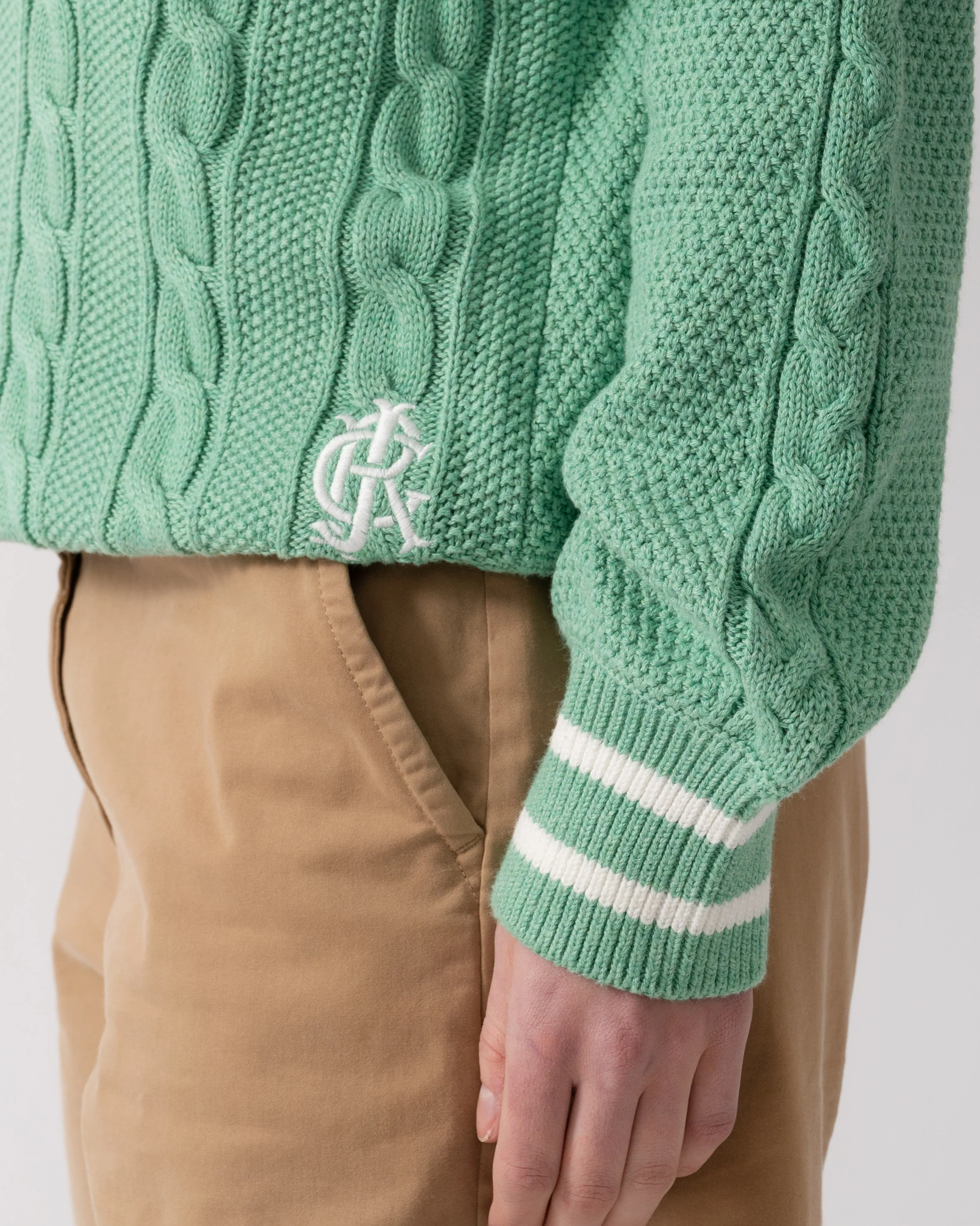 Joules Dibly Womens V-Neck Cable Knit Jumper - Green - Image 3