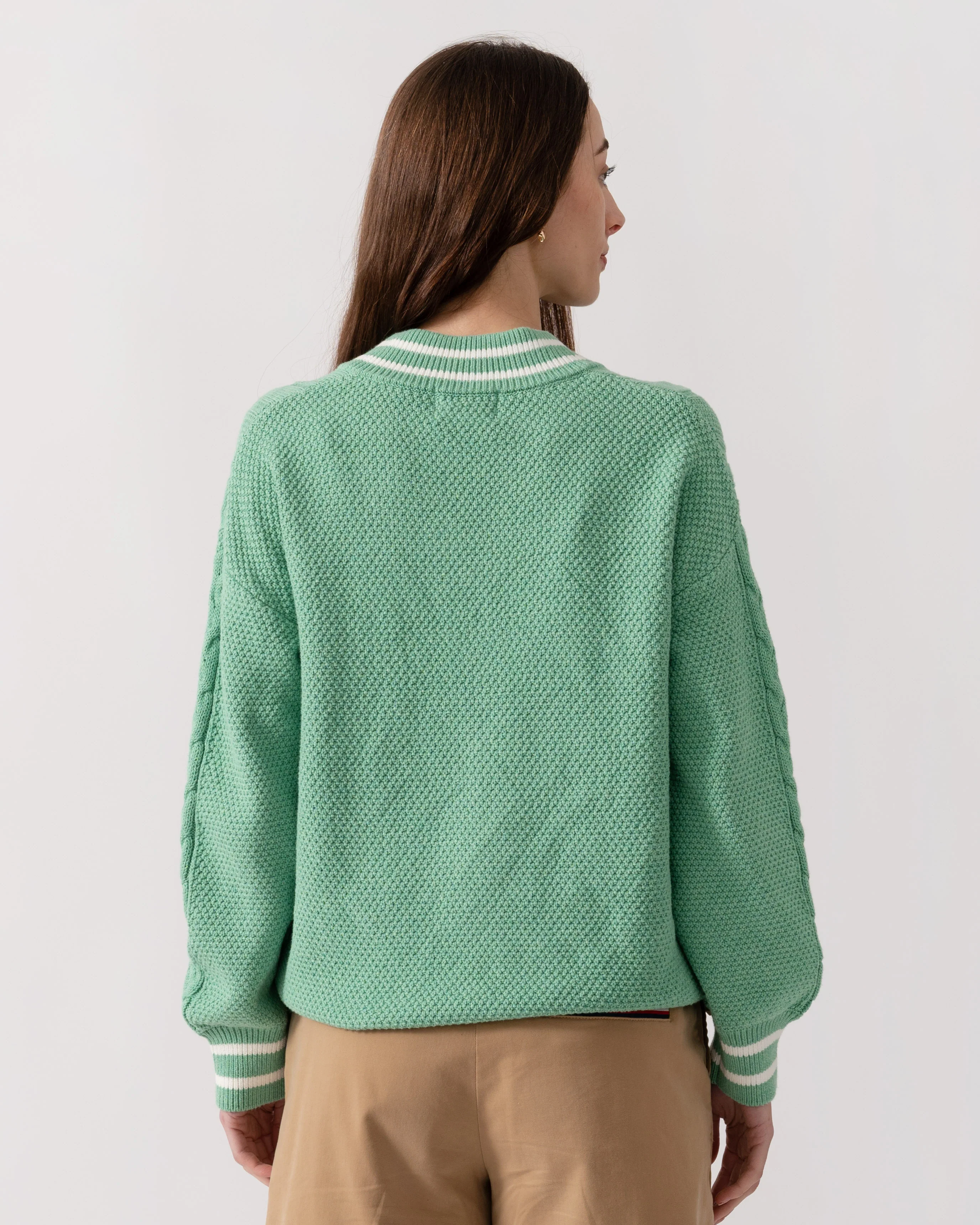 Joules Dibly Womens V-Neck Cable Knit Jumper - Green - Image 4