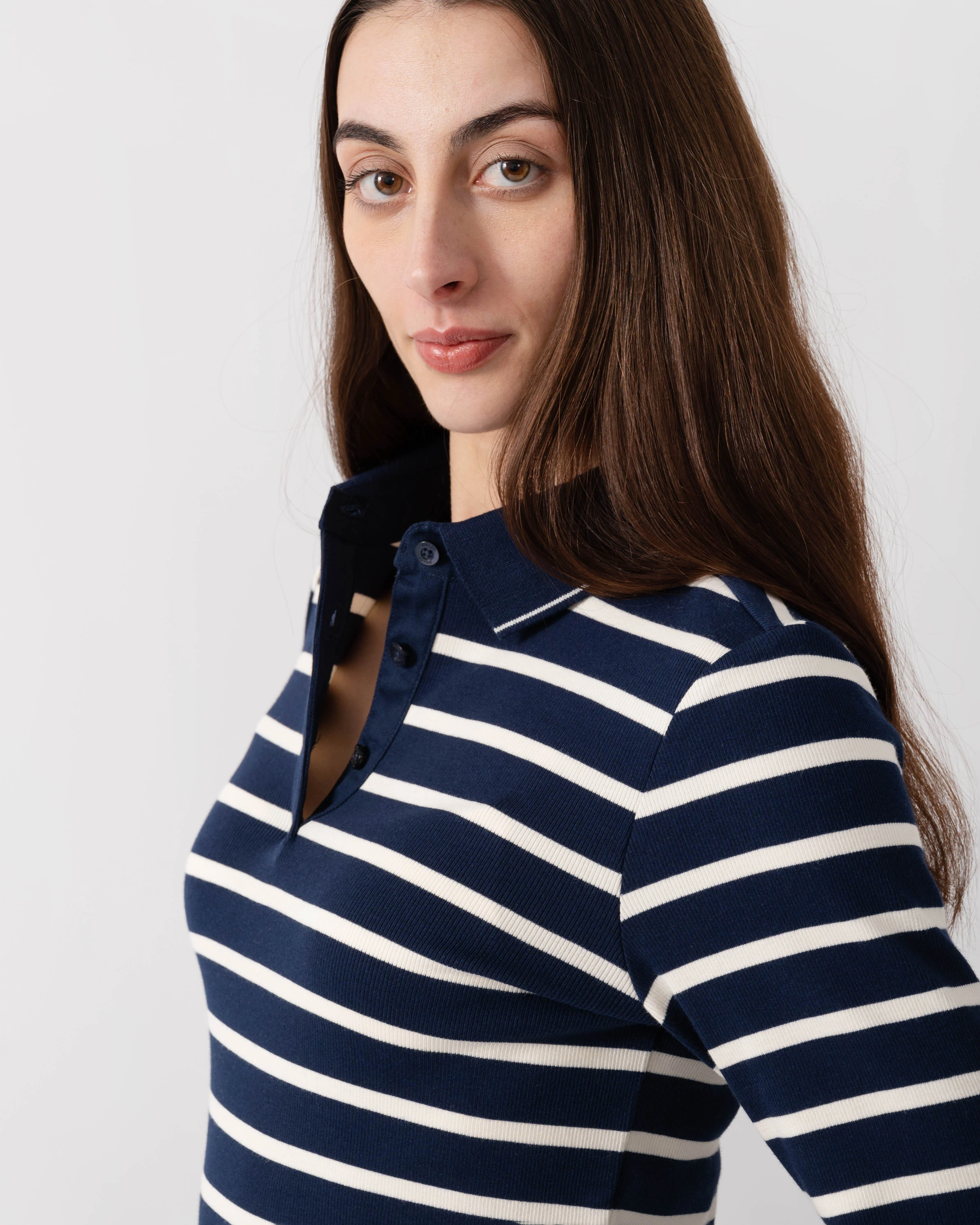 Joules Fairfield Womens Ribbed Polo - Navy/Cream Stripe - Image 3
