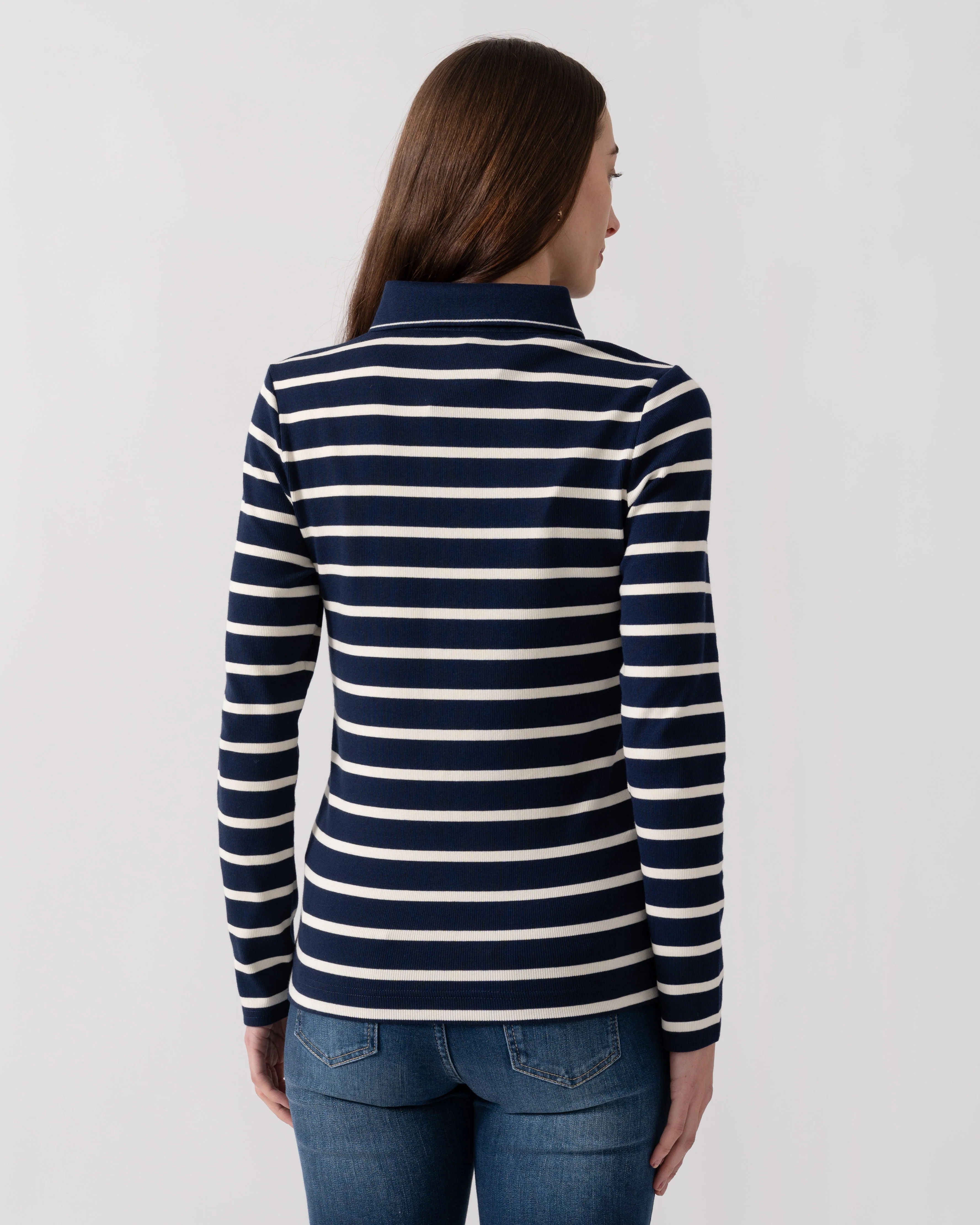 Joules Fairfield Womens Ribbed Polo - Navy/Cream Stripe - Image 4