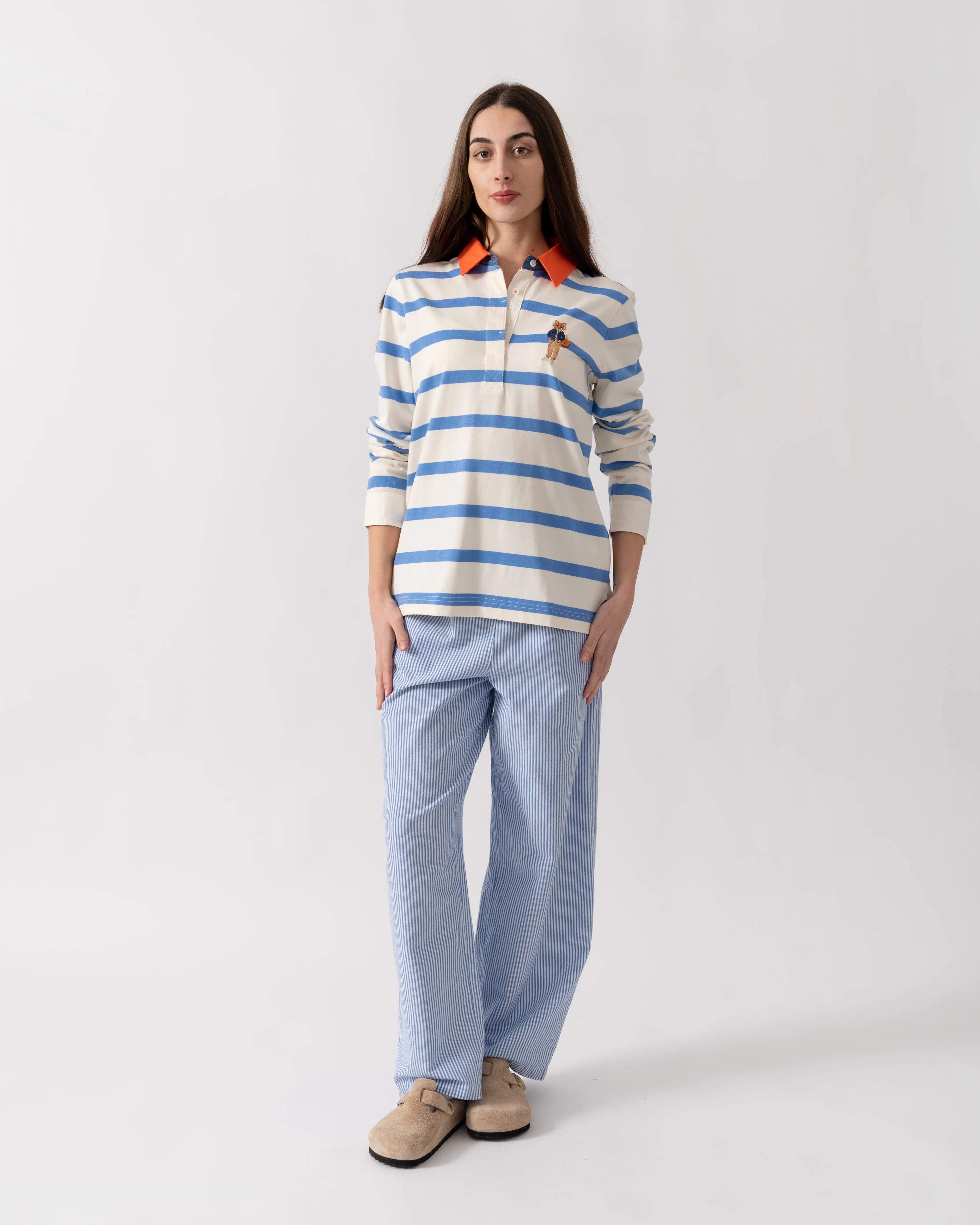 Joules Falmouth Jonty Womens Rugby Shirt - Blue/White - Image 2