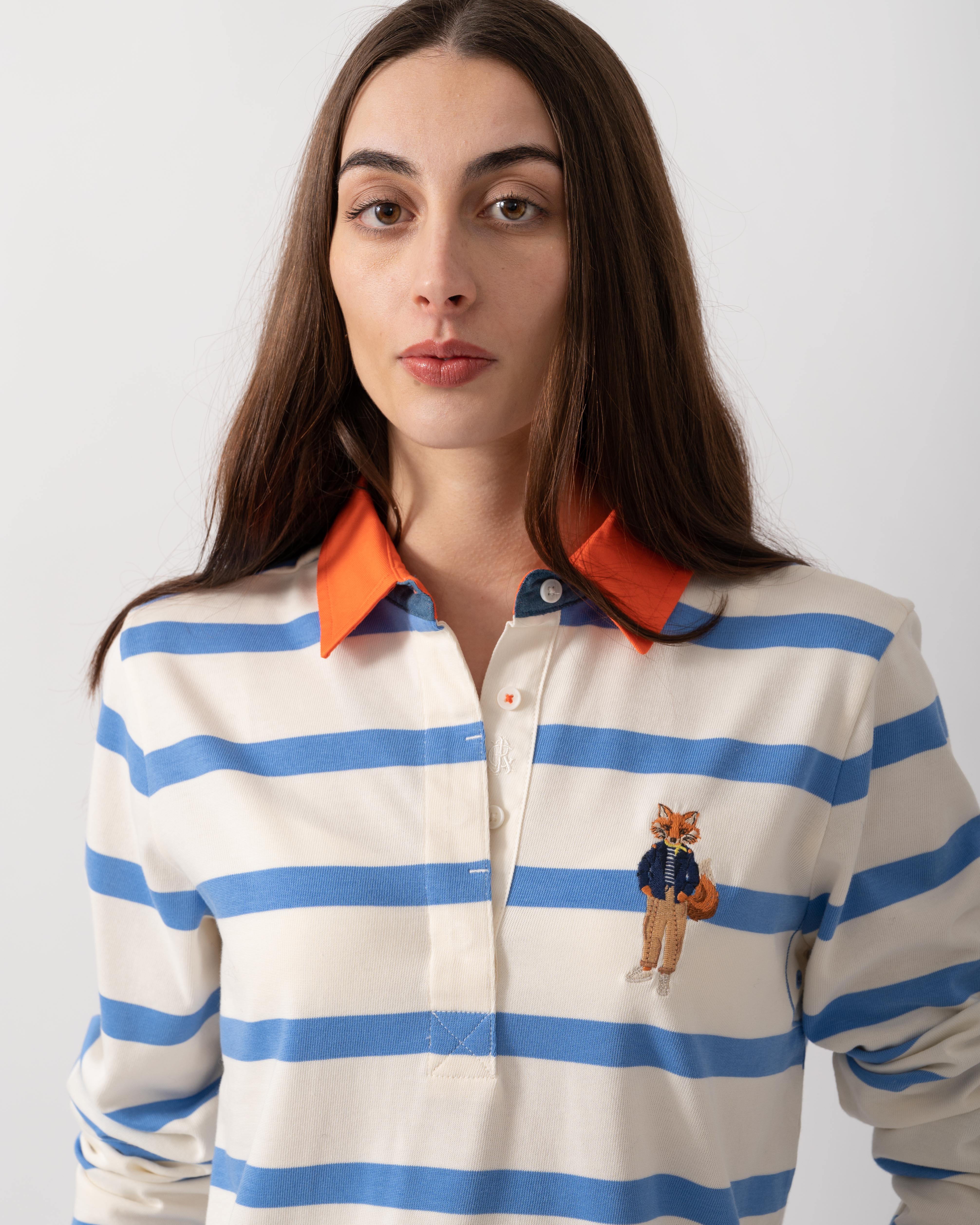 Joules Falmouth Jonty Womens Rugby Shirt - Blue/White - Image 3