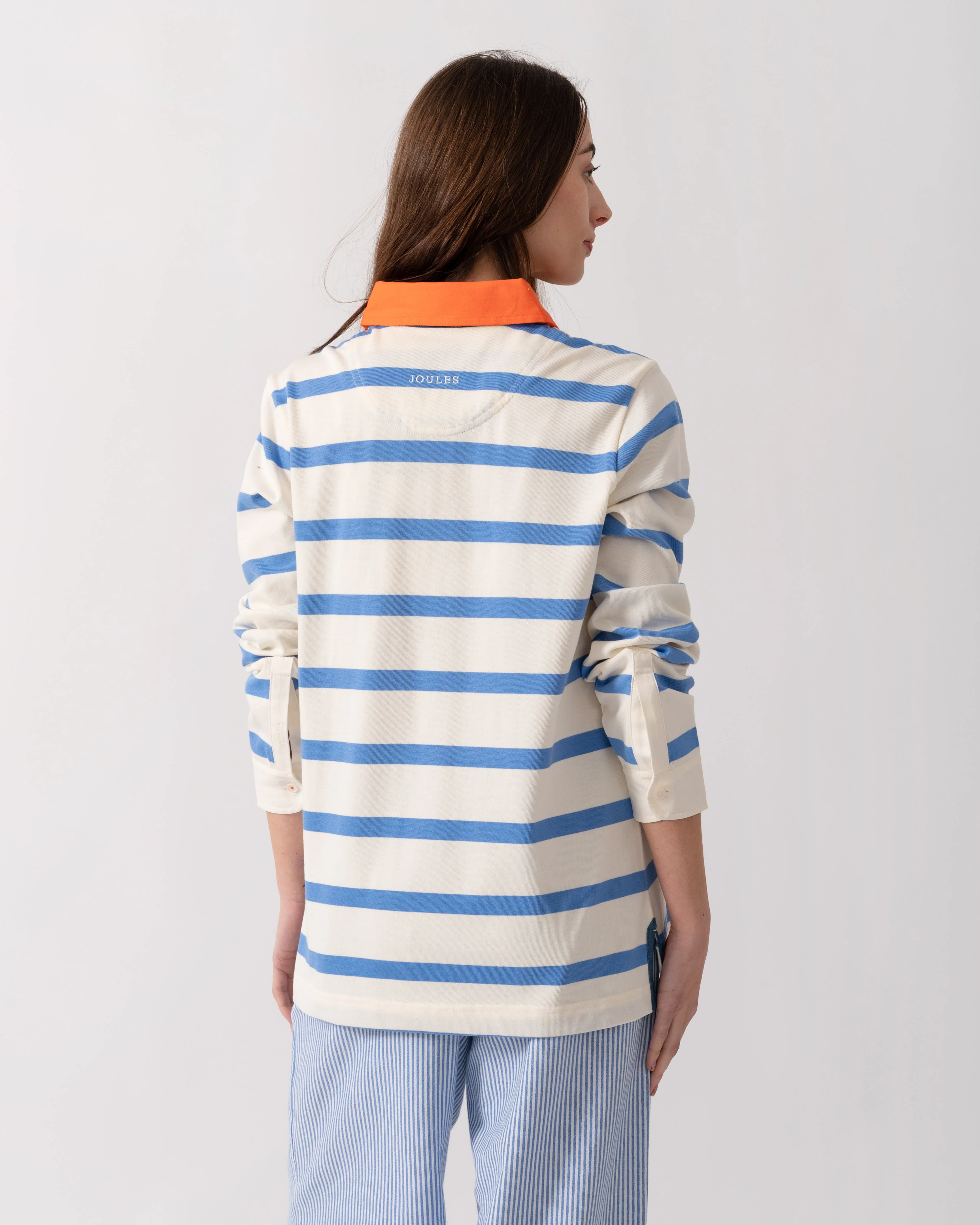 Joules Falmouth Jonty Womens Rugby Shirt - Blue/White - Image 4