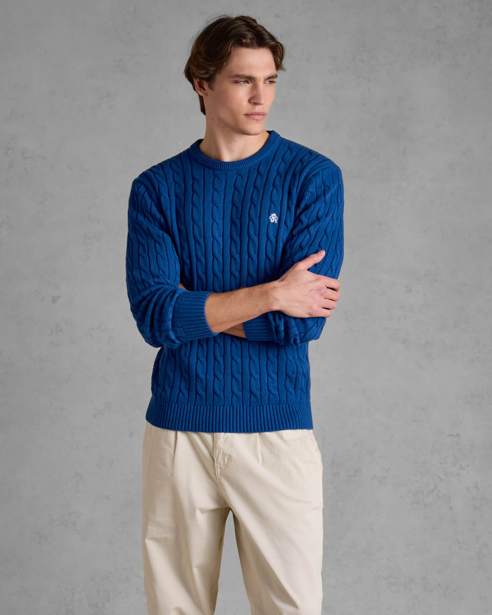Joules Hillside Mens Cable Knit Crew Neck Jumper - Navy - Image 2