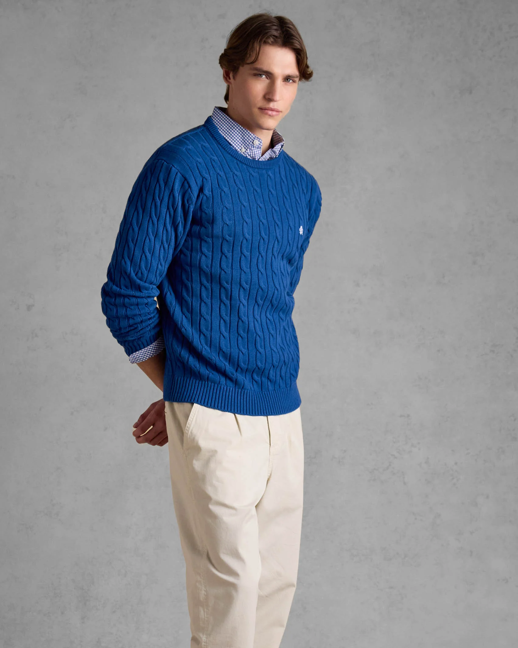 Joules Hillside Mens Cable Knit Crew Neck Jumper - Navy - Image 3