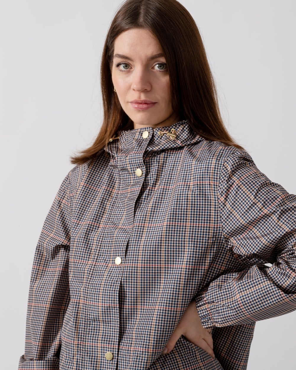 Joules Holkham Womens Packable Printed Raincoat - Henson Check - Image 2