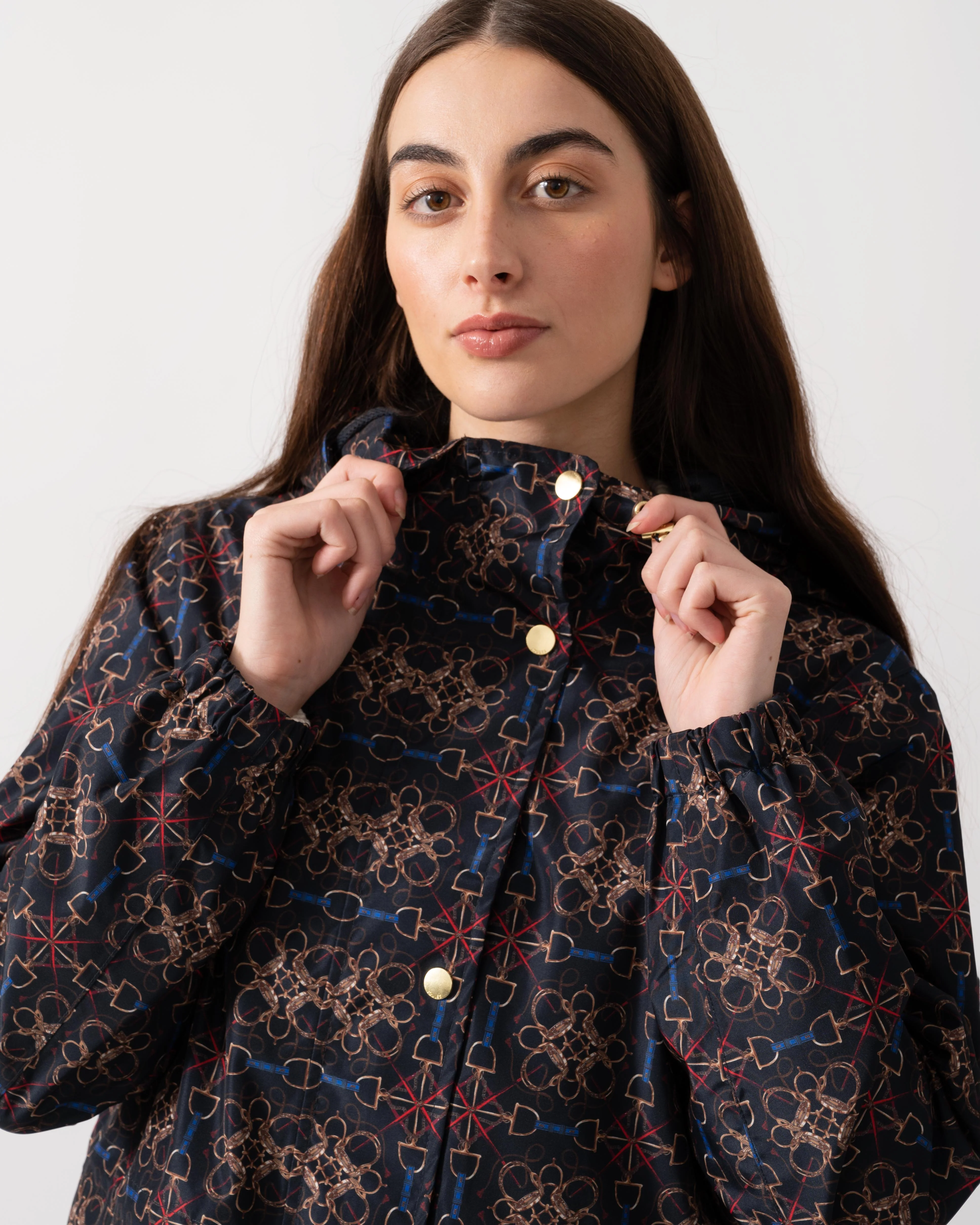 Joules Holkham Womens Packable Printed Raincoat - Navy Stirrup Geo - Image 4