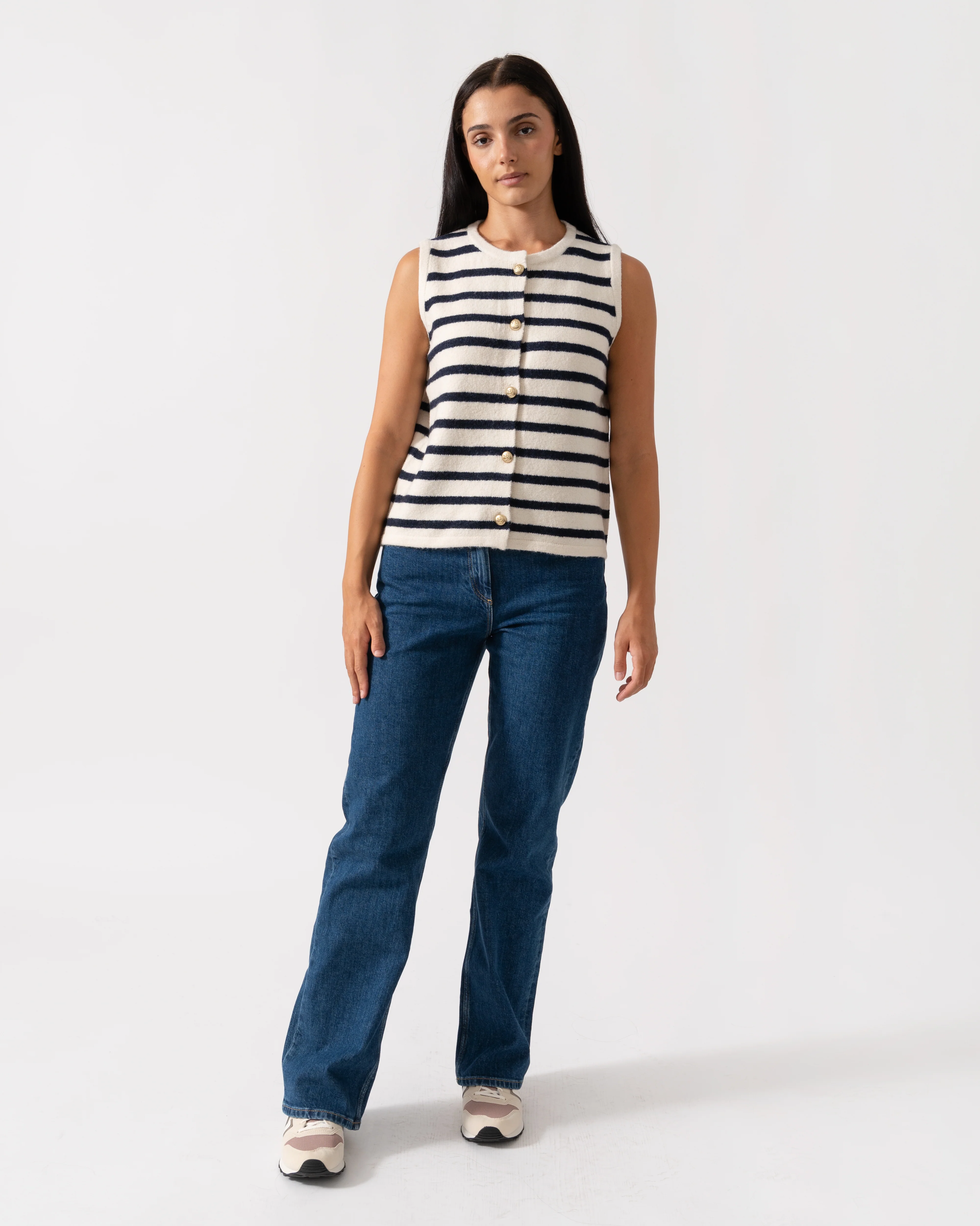 Joules Holly Womens Button-Up Tank Top - Cream/Navy - Image 2