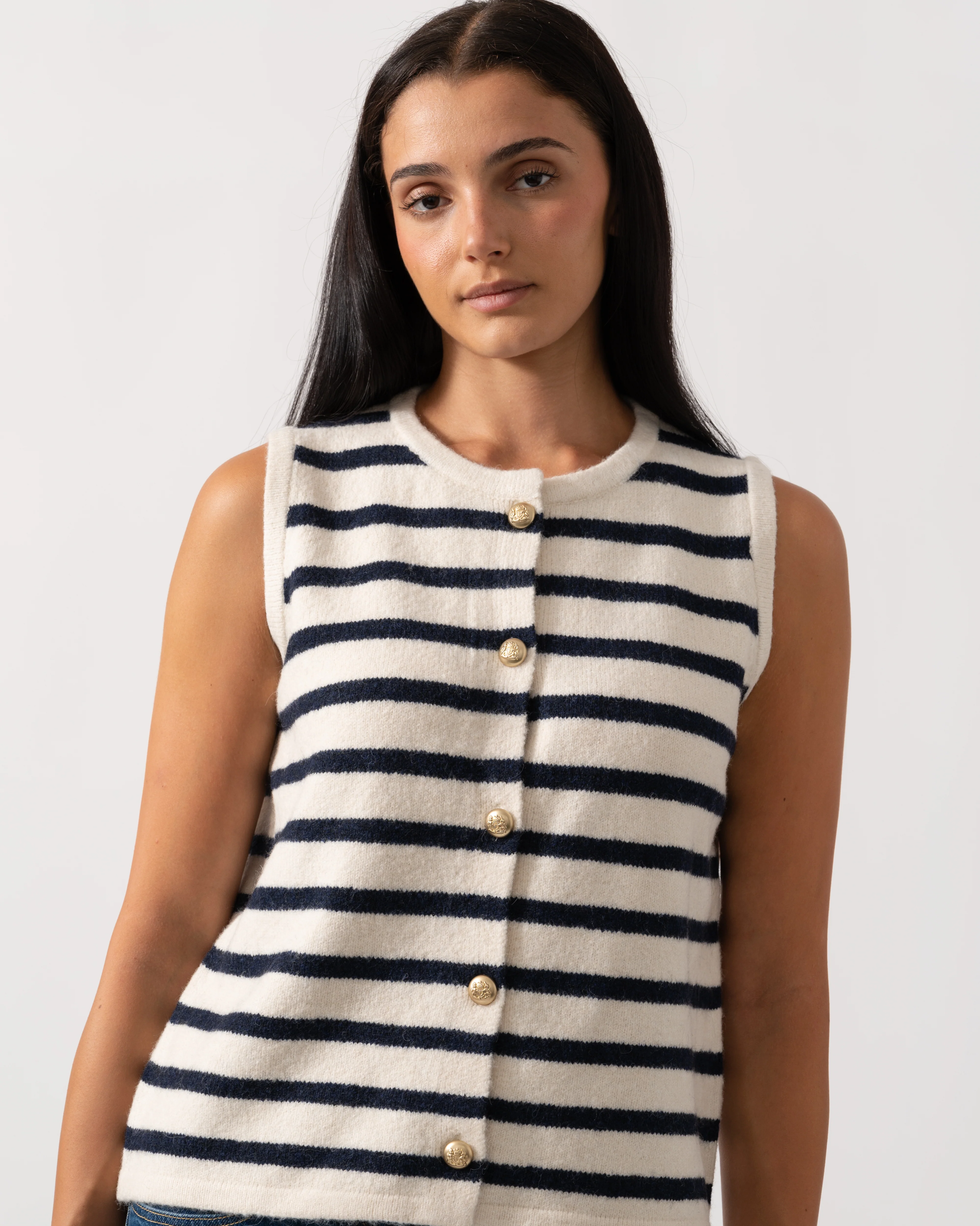 Joules Holly Womens Button-Up Tank Top - Cream/Navy - Image 3