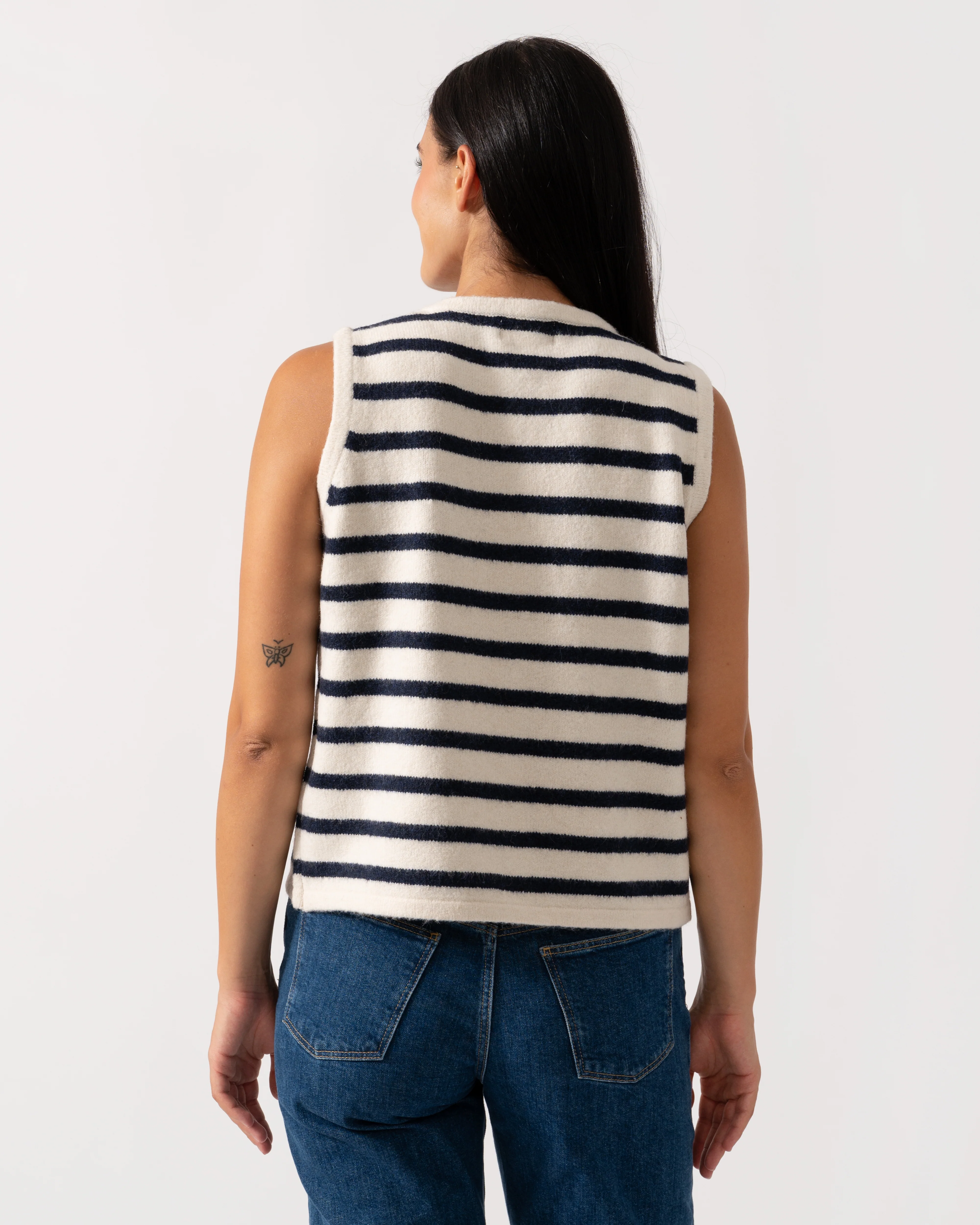 Joules Holly Womens Button-Up Tank Top - Cream/Navy - Image 4