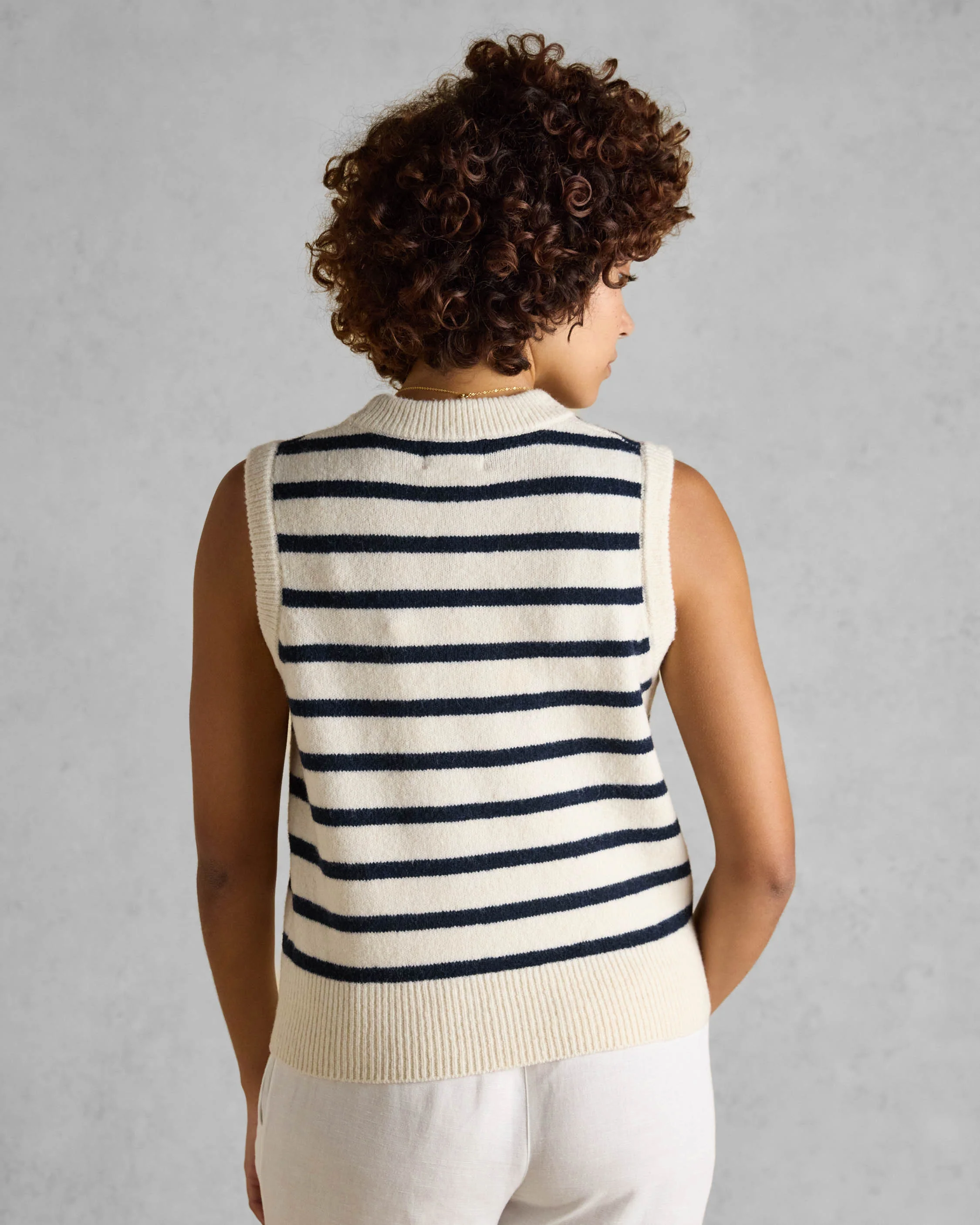 Joules Holly Womens Crew Neck Knit Tank Top - Cream/Navy - Image 3