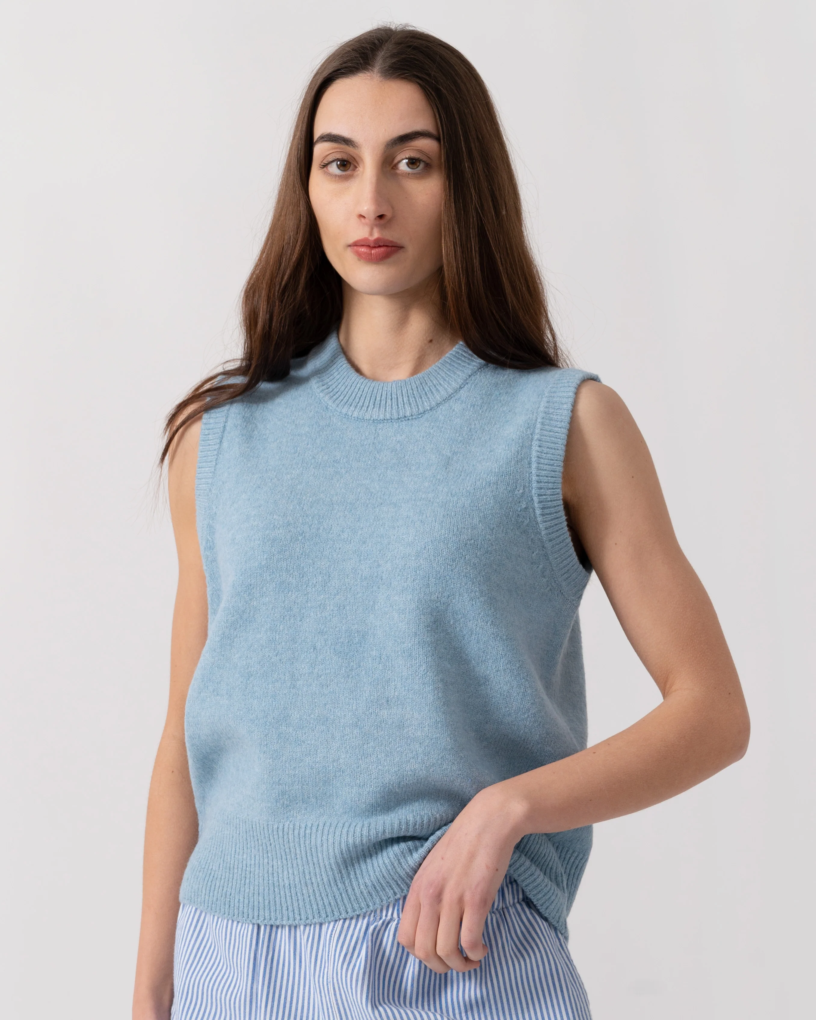 Joules Holly Womens Crew Neck Knit Tank Top - Light Blue - Image 3