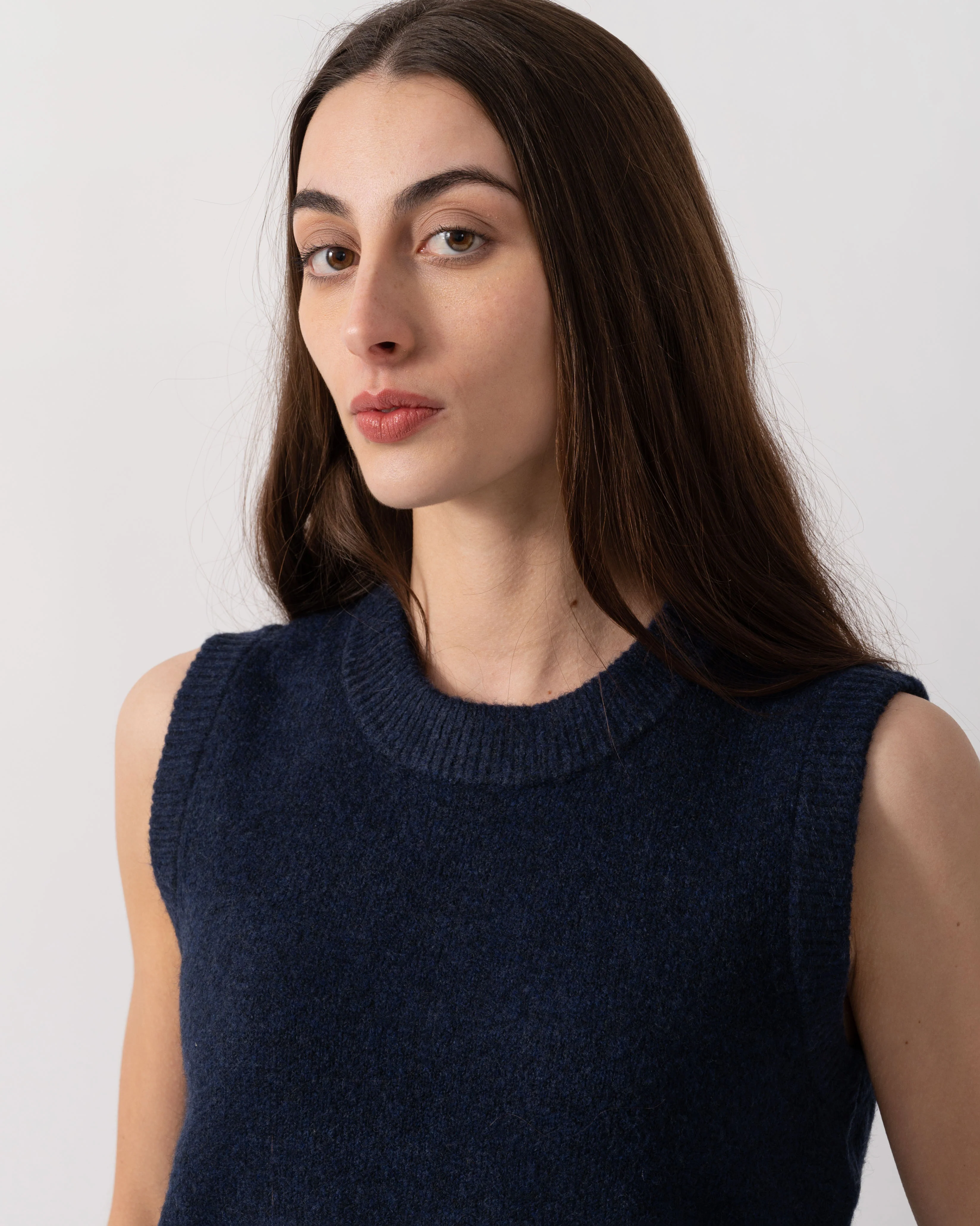Joules Holly Womens Crew Neck Knit Tank Top - Navy Blue - Image 3