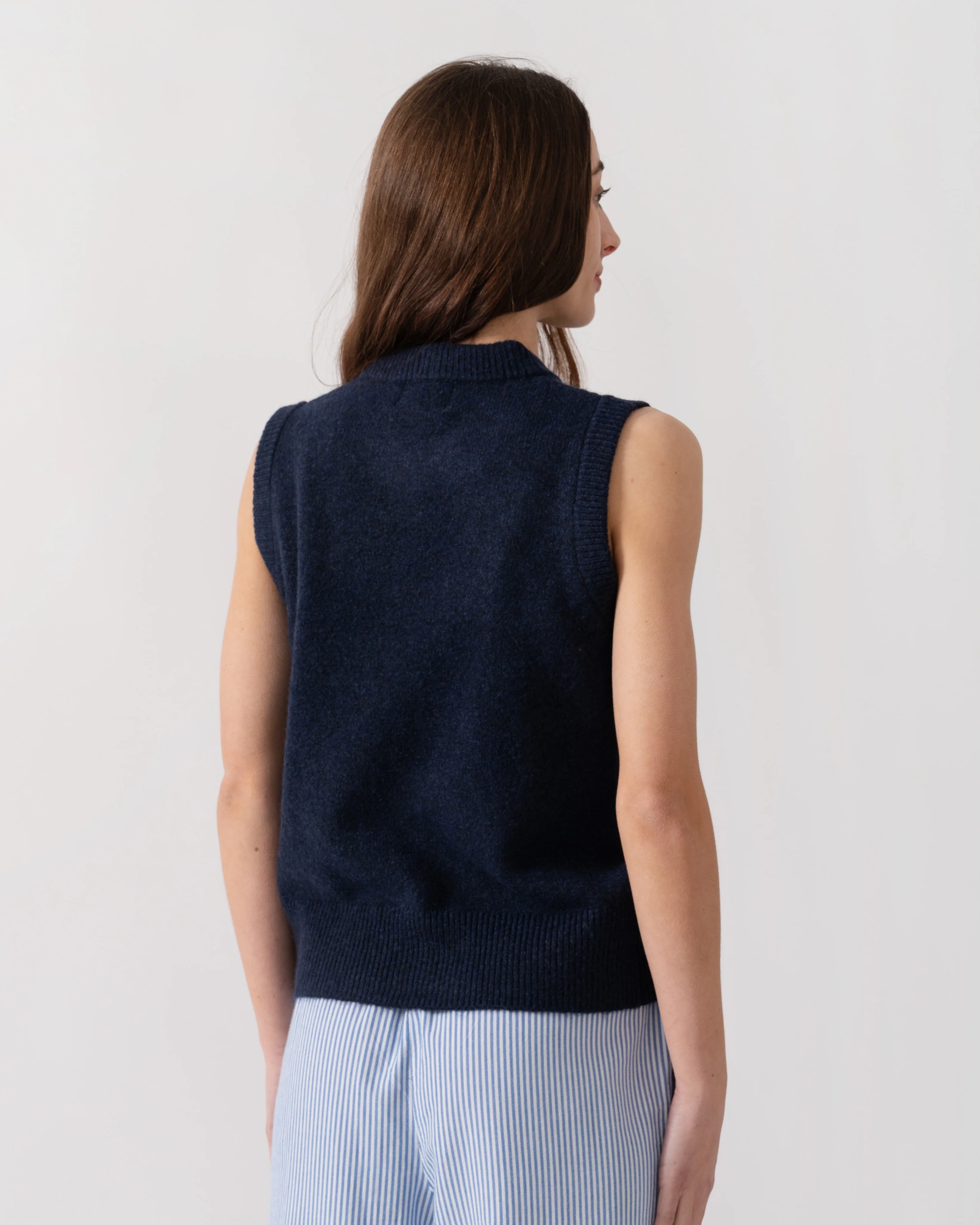 Joules Holly Womens Crew Neck Knit Tank Top - Navy Blue - Image 4