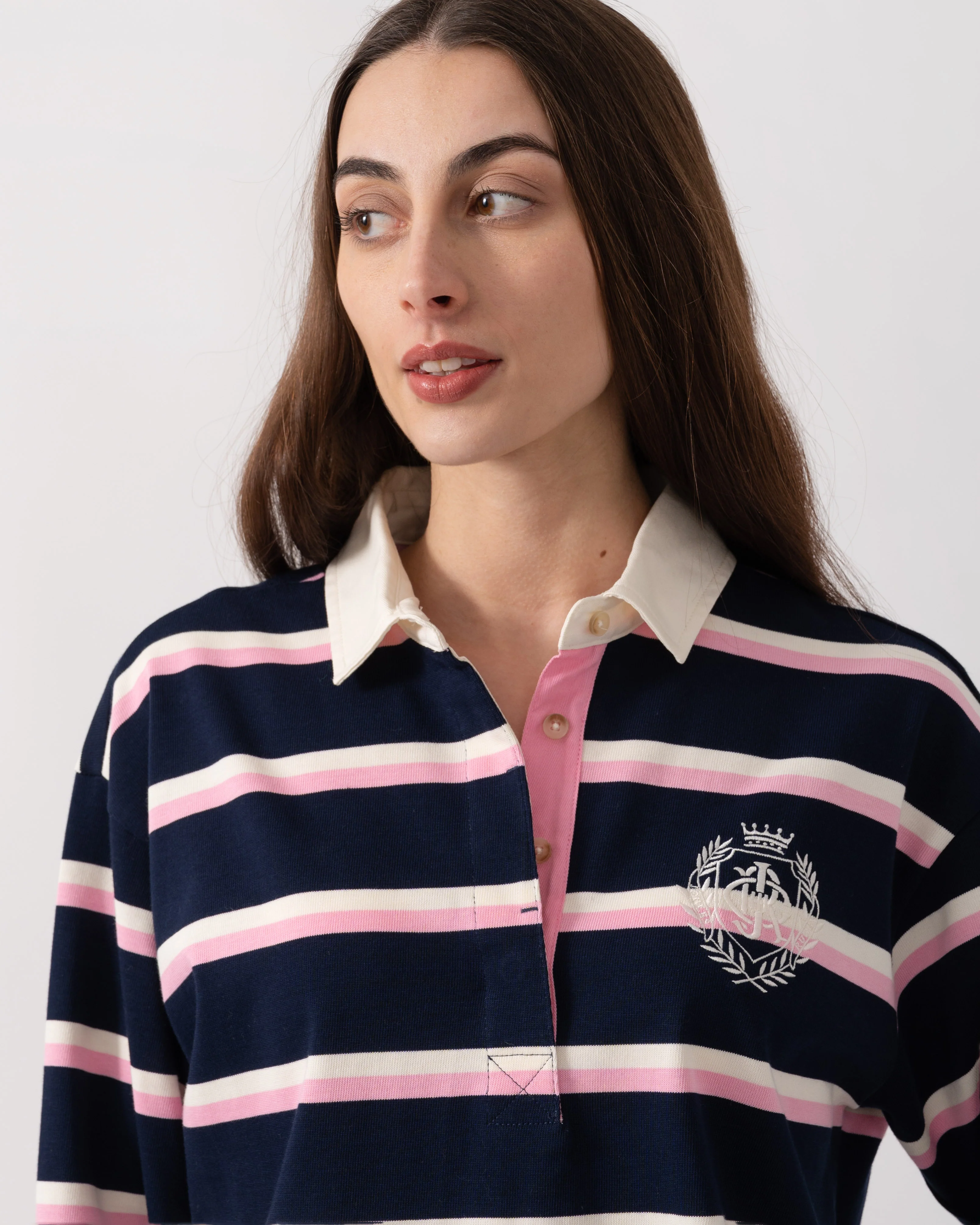Joules Lara Womens Rugby Shirt - Navy/Pink - Image 3
