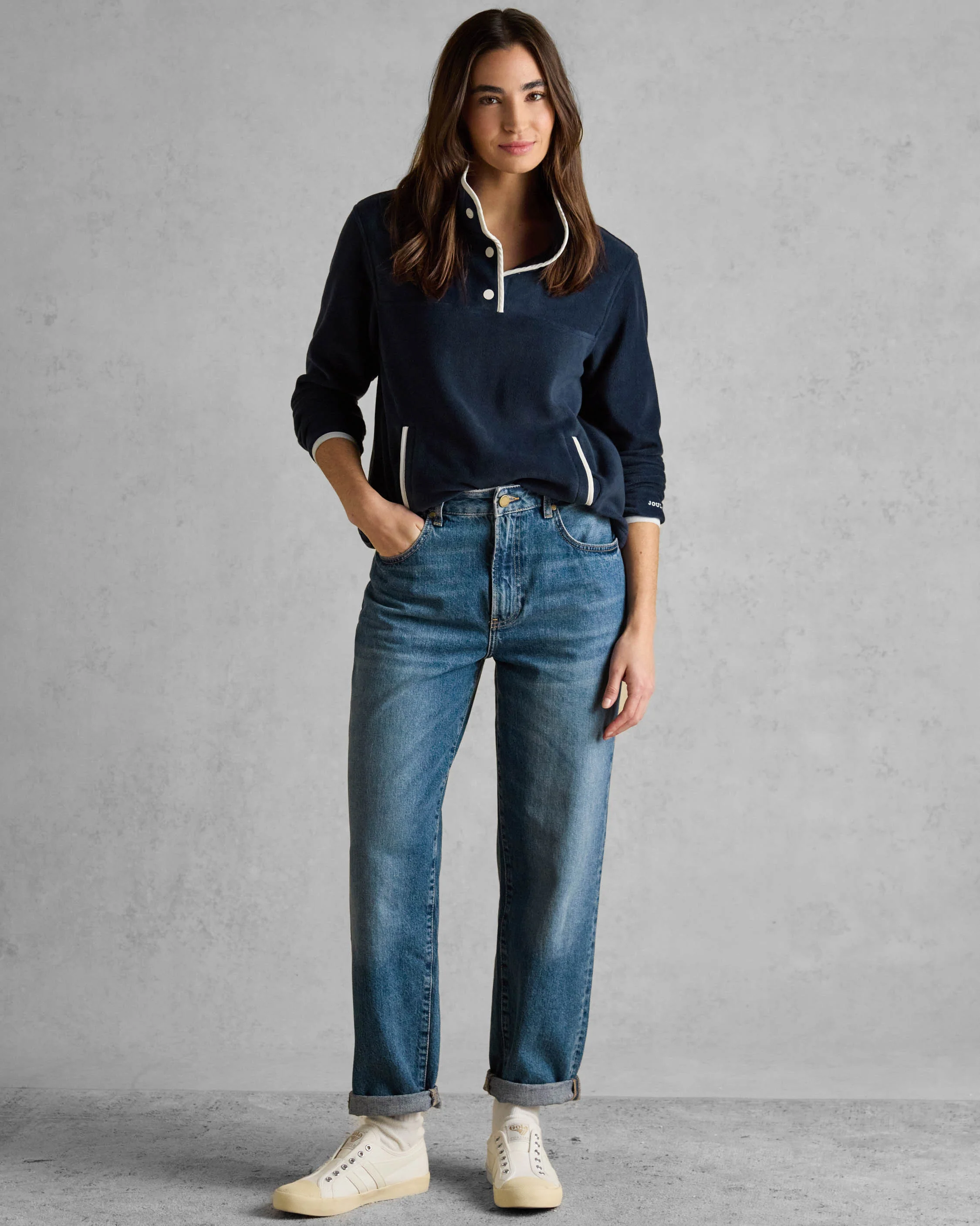 Joules Lulworth Womens 1/4 Zip Funnel Neck Fleece - Navy - Image 2