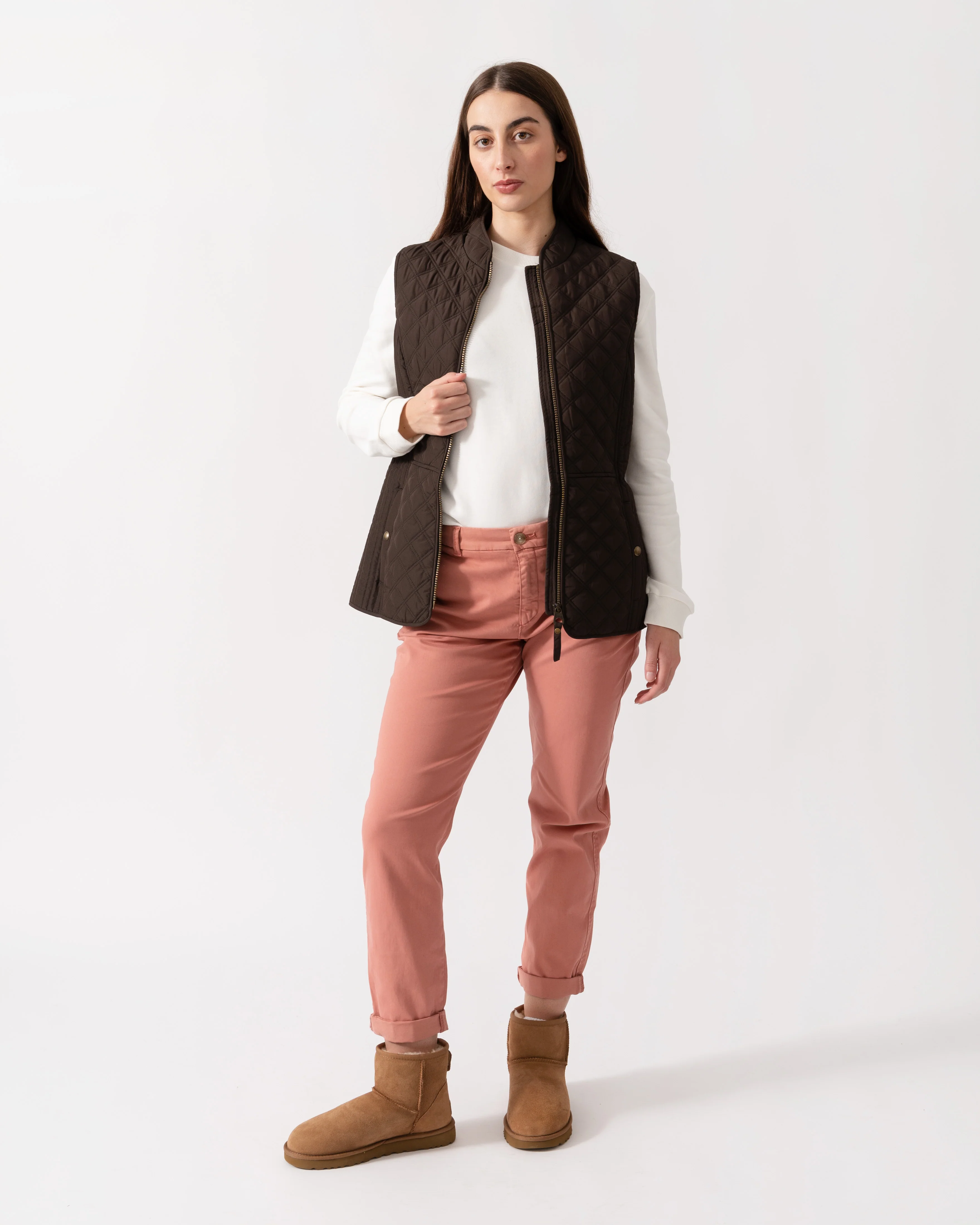 Joules Minx Womens Diamond Quilt Gilet - Brown - Image 3