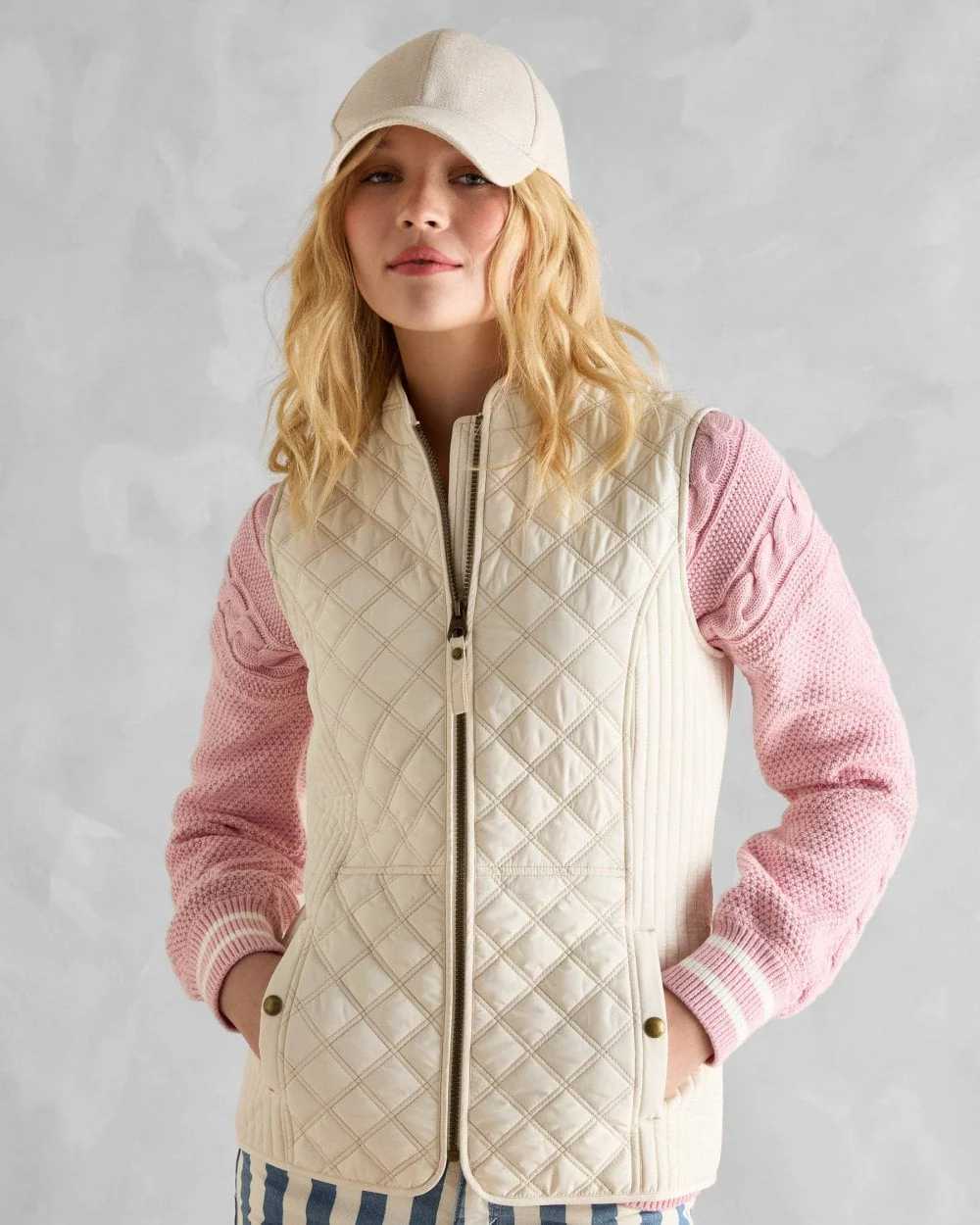 Joules Minx Womens Diamond Quilt Gilet - Cream
