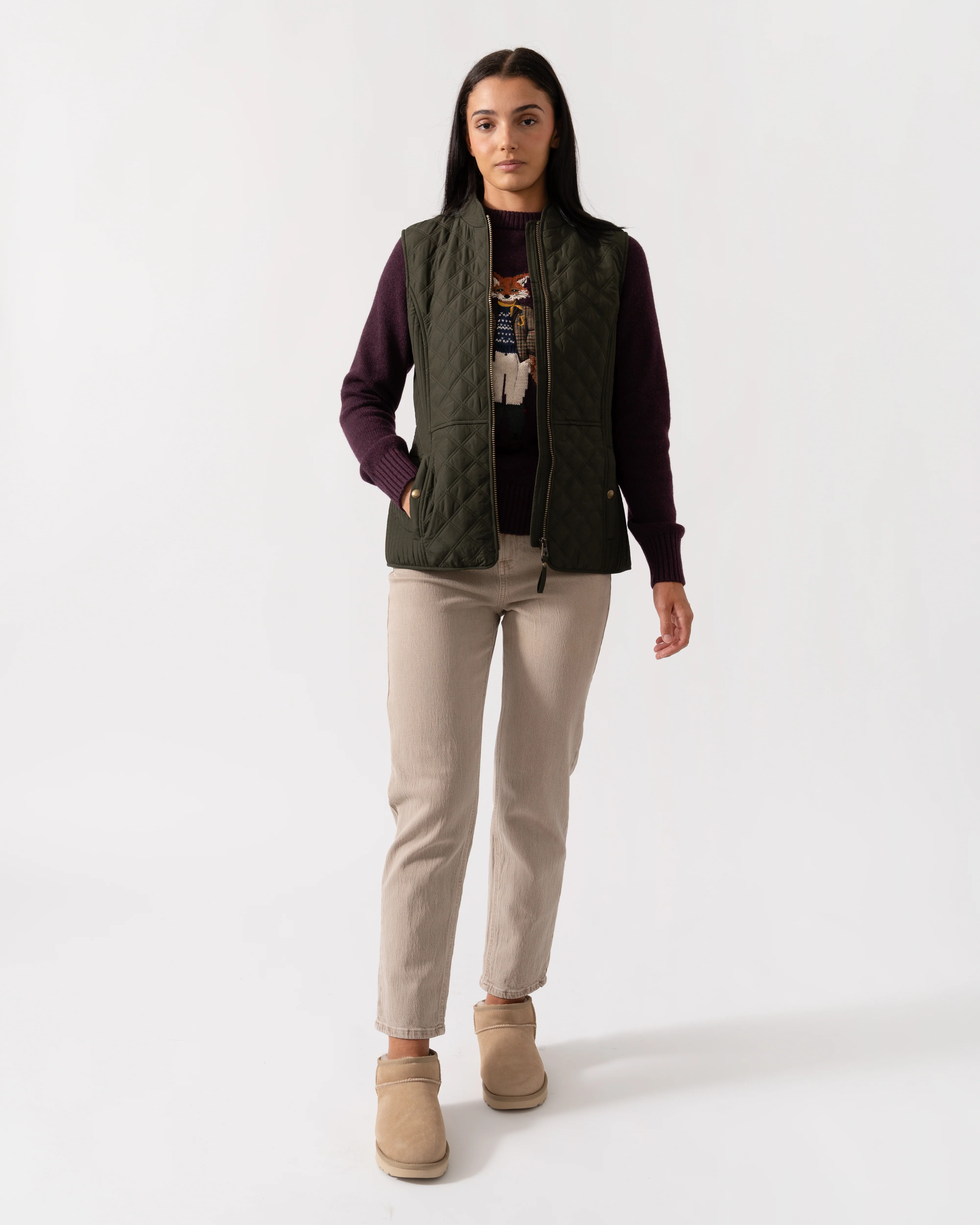 Joules Minx Womens Diamond Quilt Gilet - Green - Image 3
