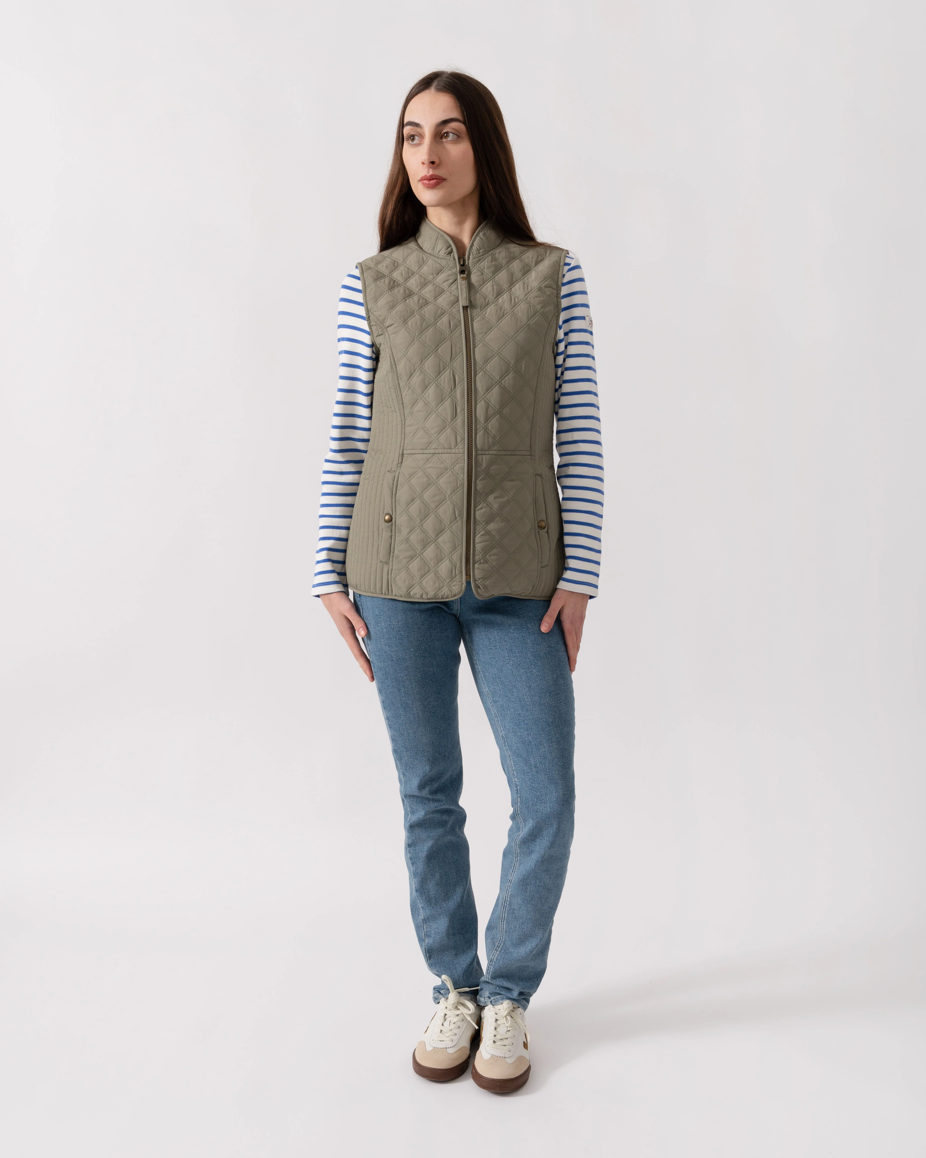Joules Minx Womens Diamond Quilt Gilet - Sage Green - Image 2