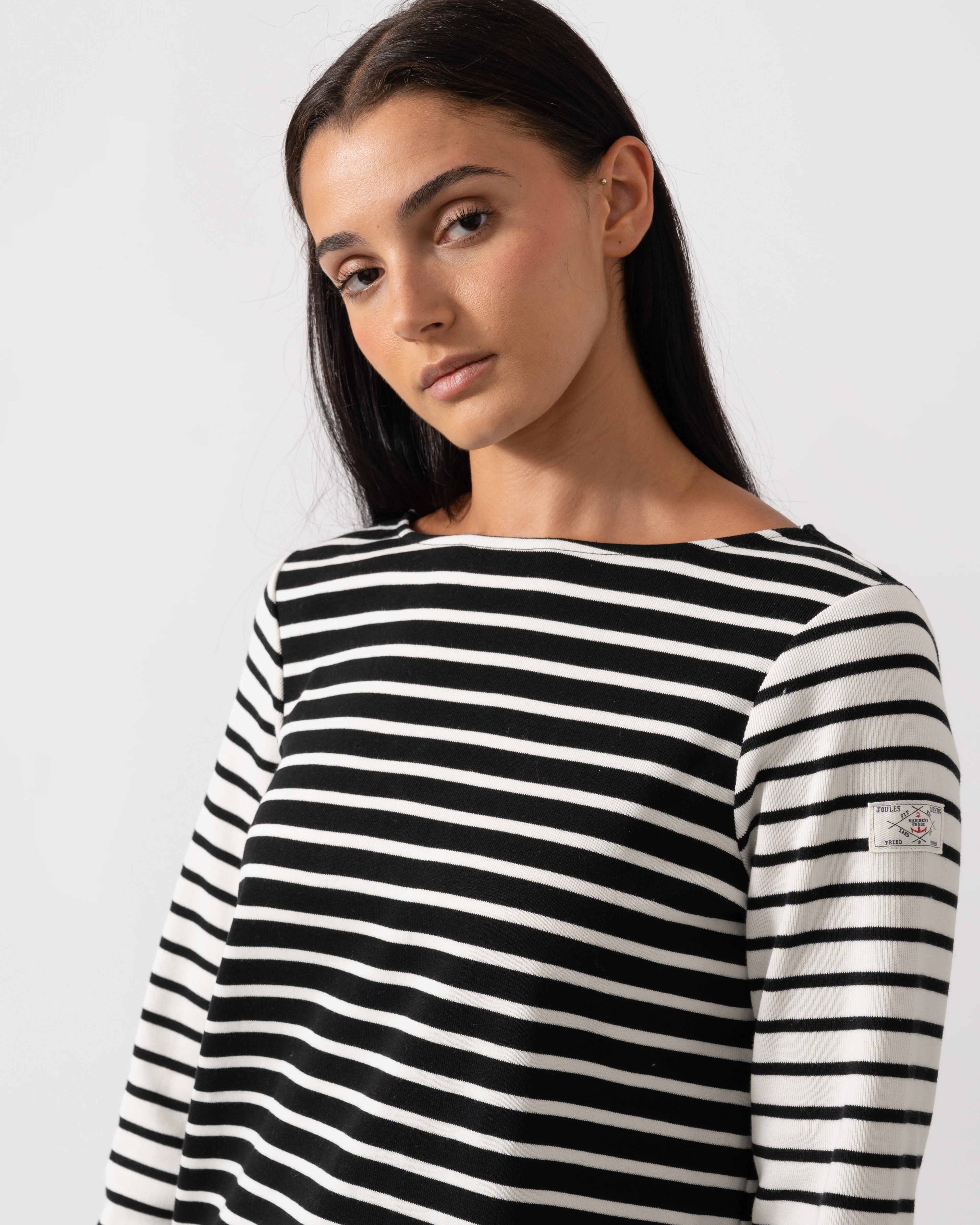 Joules New Harbour Womens Striped Breton Top - Black/Cream Hotchpotch - Image 2