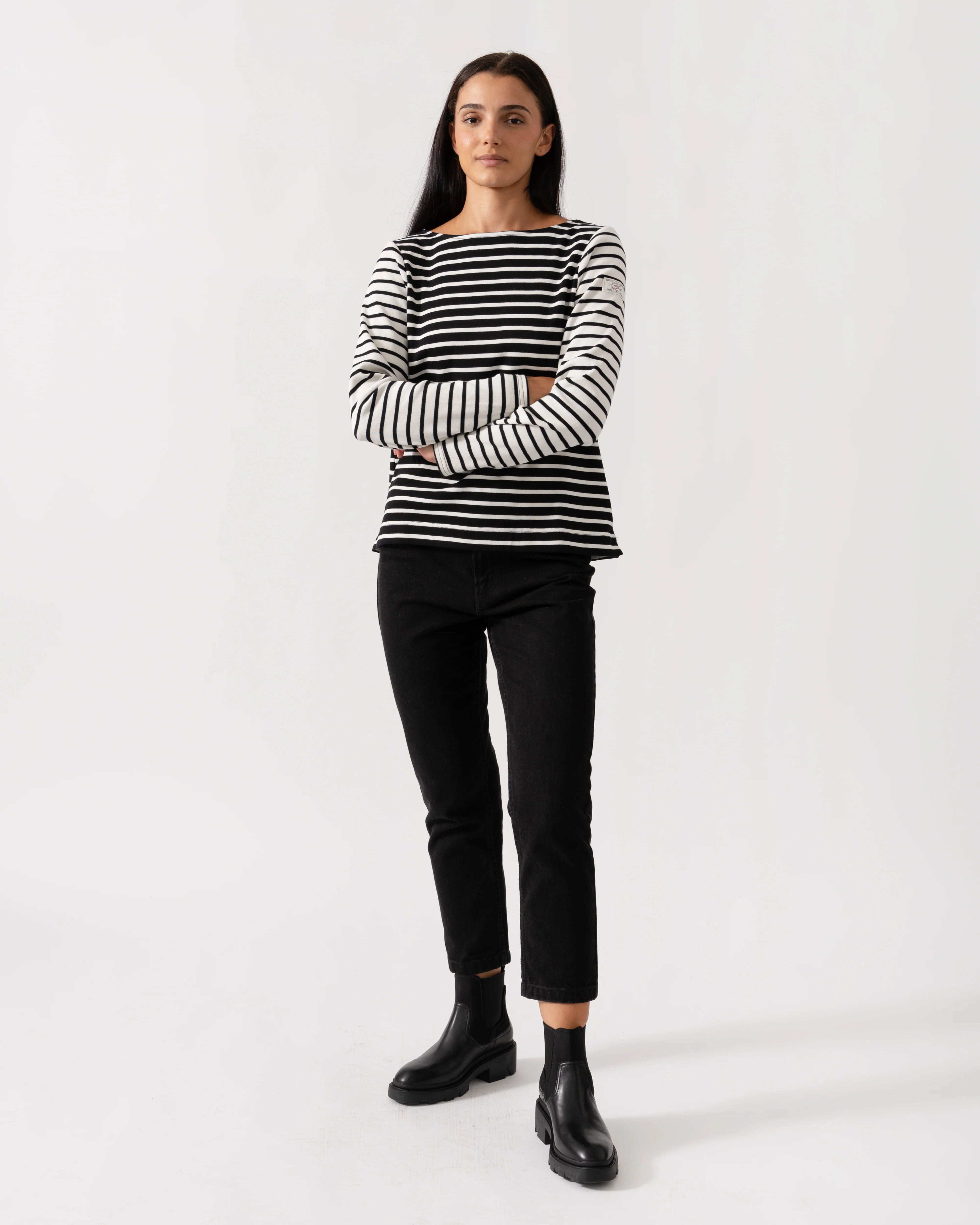 Joules New Harbour Womens Striped Breton Top - Black/Cream Hotchpotch - Image 3