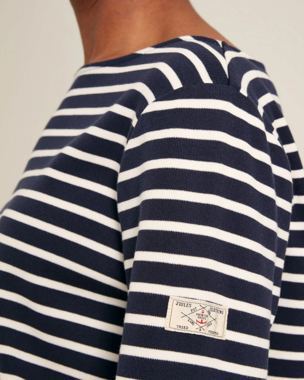 Joules New Harbour Womens Striped Breton Top - Navy Cream Stripe - Image 2