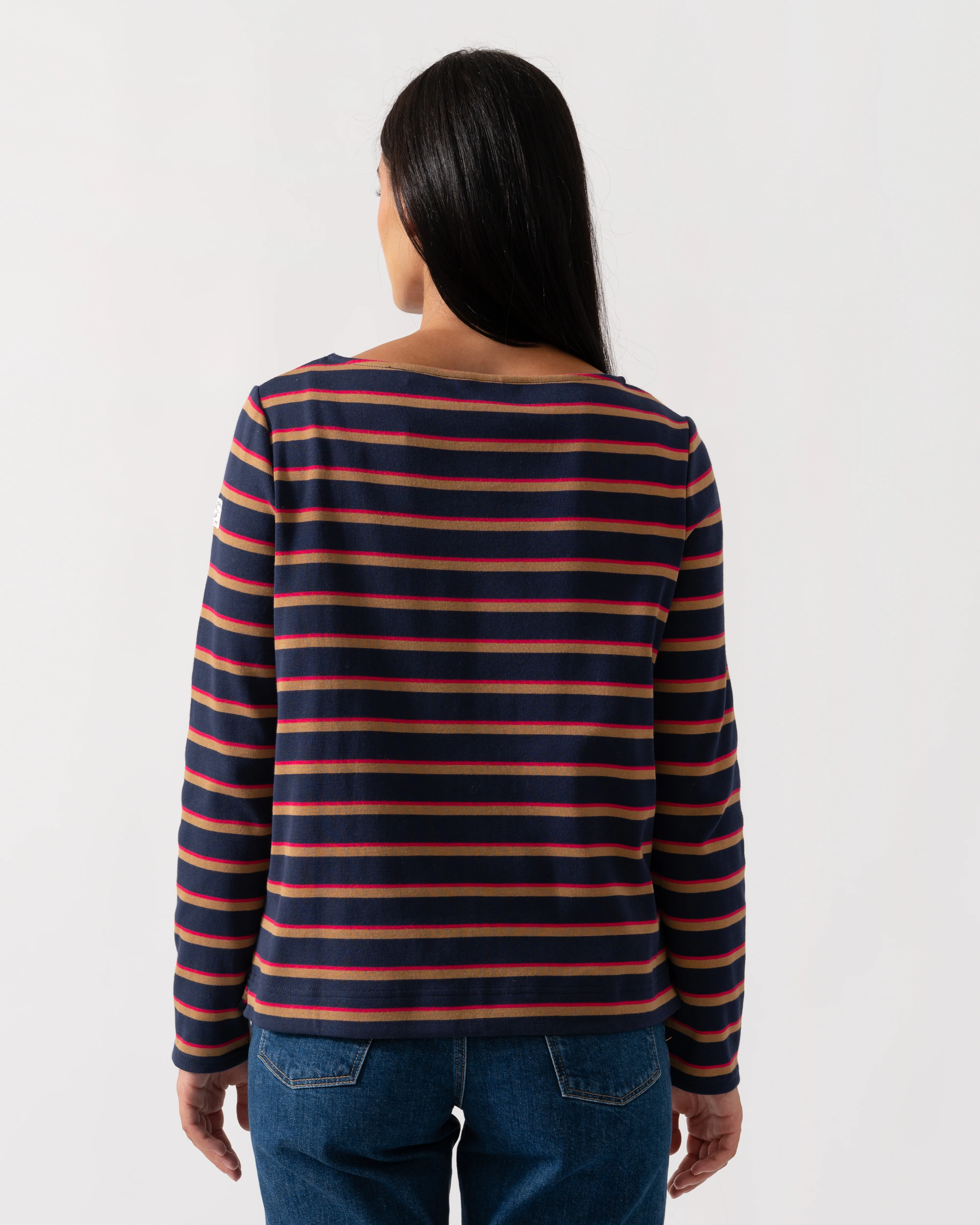 Joules New Harbour Womens Striped Breton Top - Tan/Navy Multi - Image 4