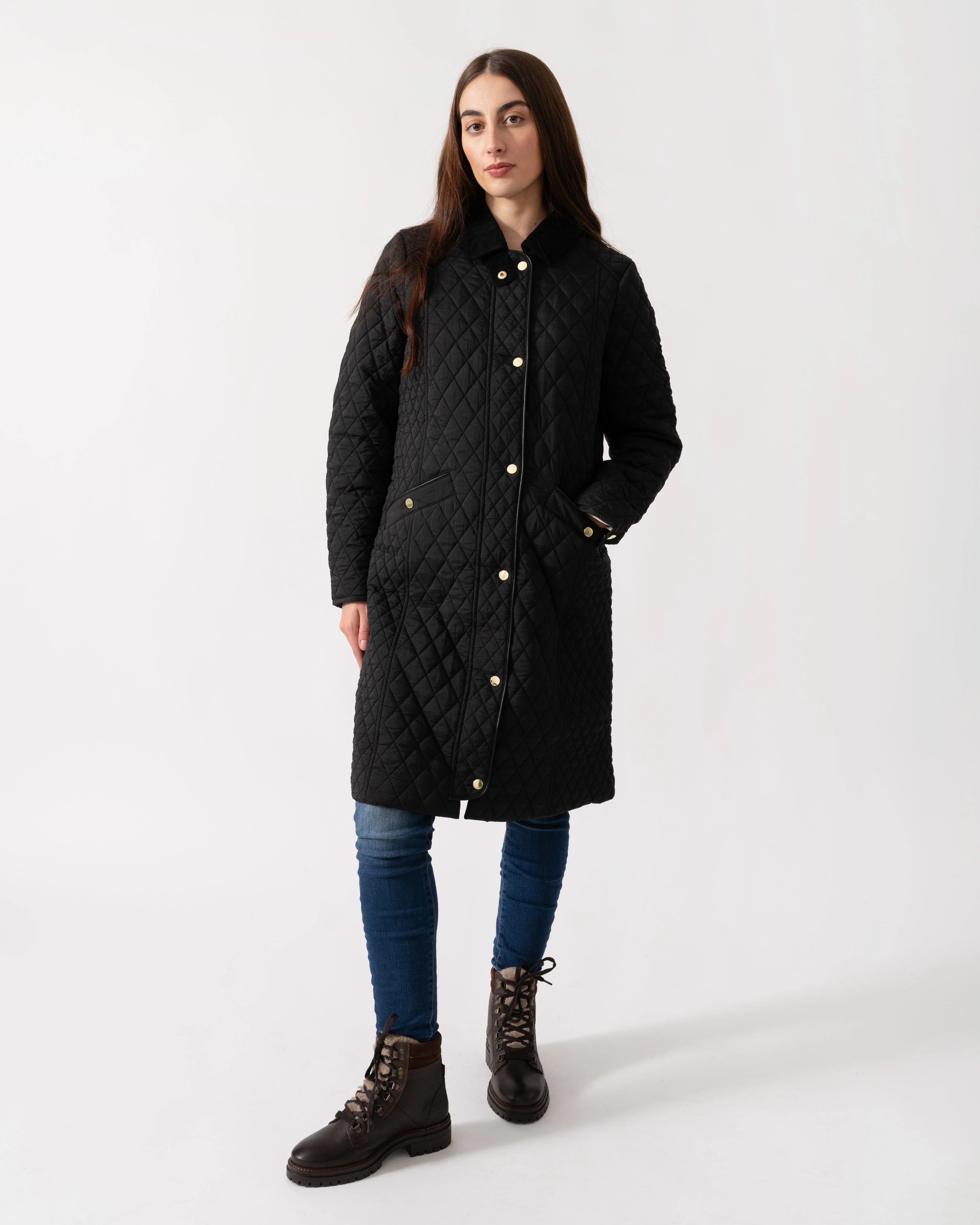 Joules Rosewell Womens Long Diamond Quilt Jacket - Black - Image 2