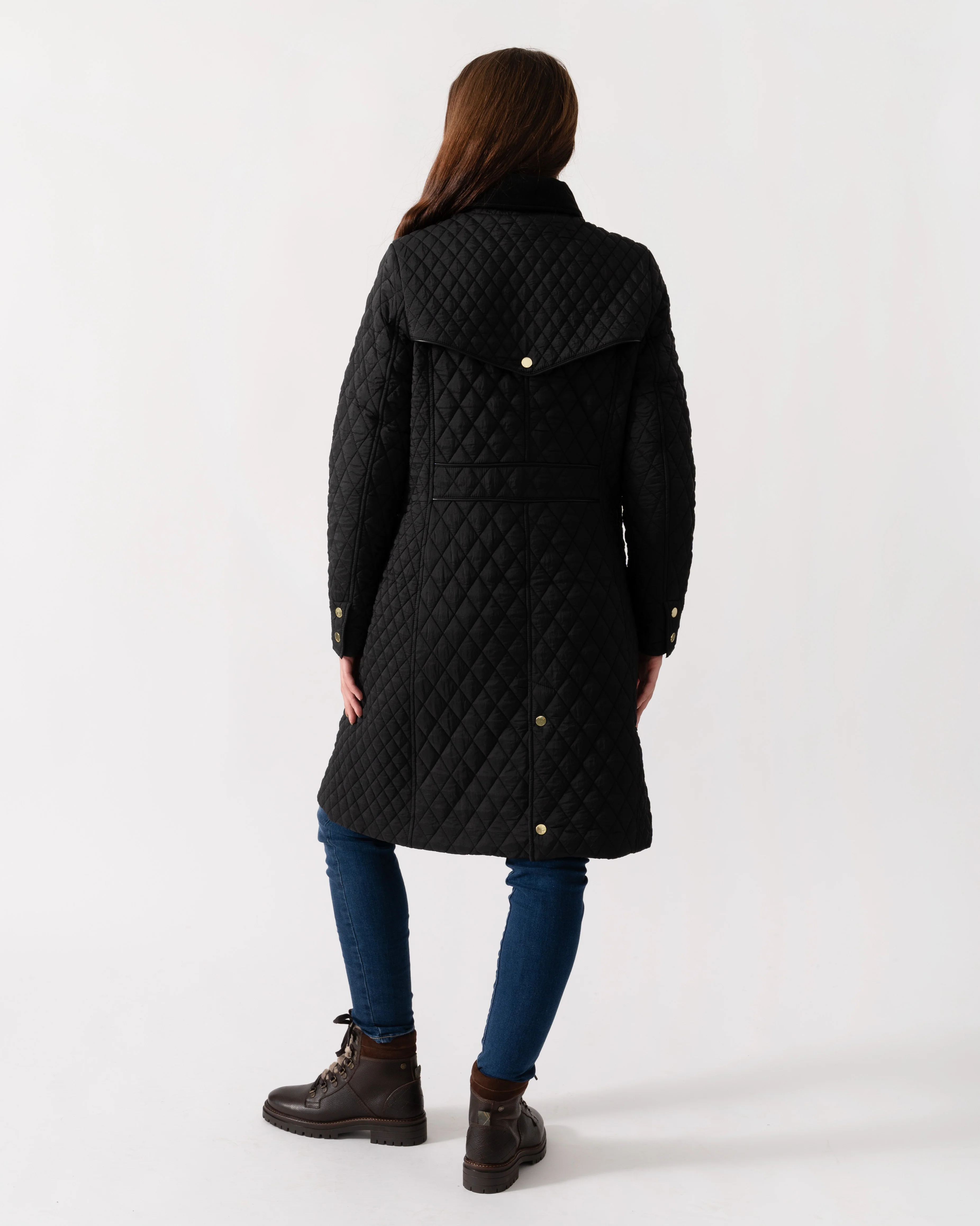 Joules Rosewell Womens Long Diamond Quilt Jacket - Black - Image 3