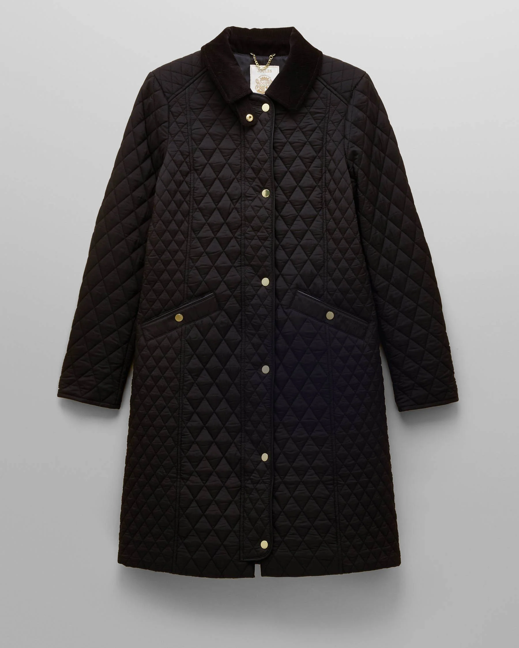 Joules Rosewell Womens Long Diamond Quilt Jacket - Black - Image 5